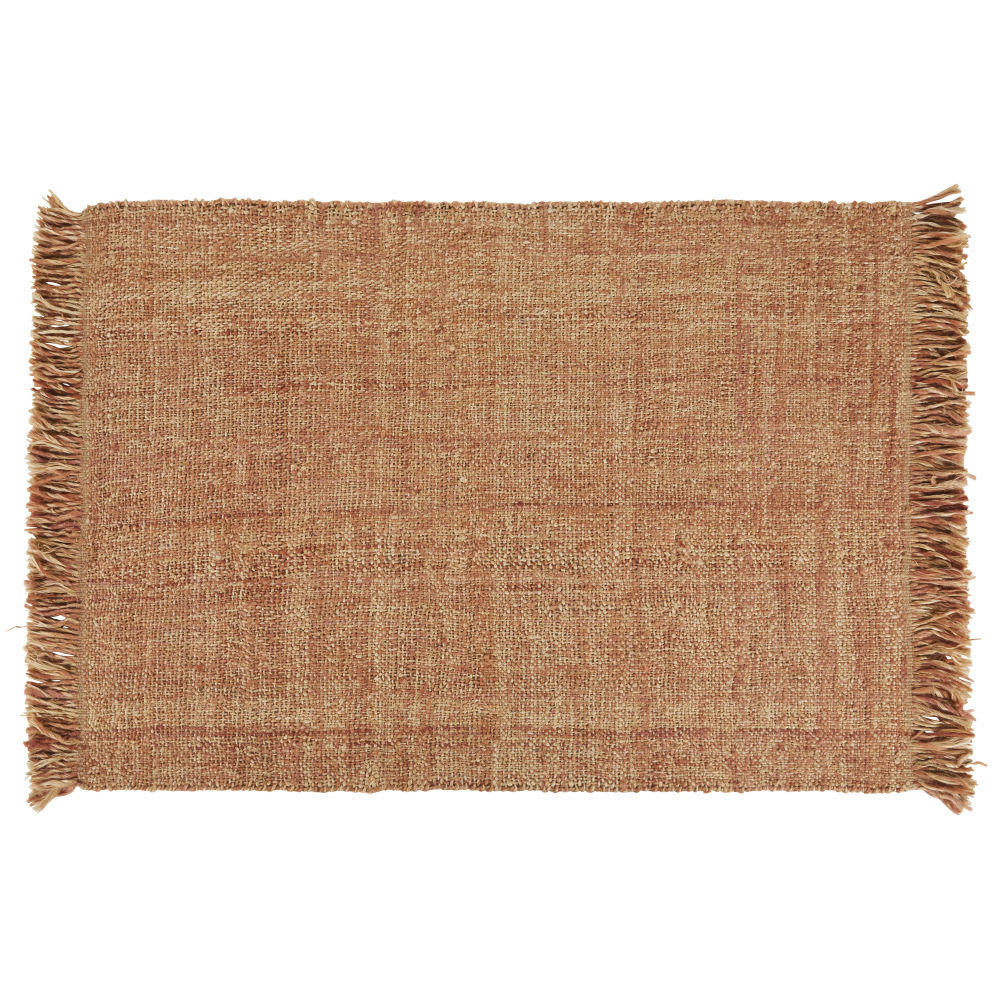 LOUISA - Tapis tissé en laine, jute et coton beige et terracotta 140x200