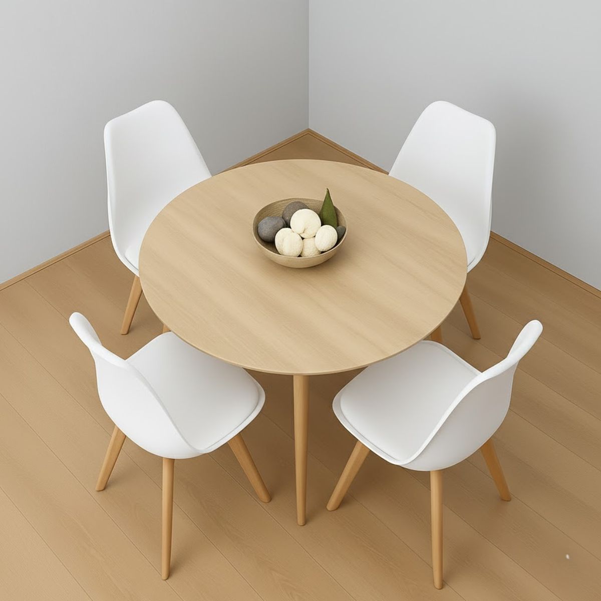 KOSY KOALA Modern Round Dining Table Set With 4 White Plastic Chairs