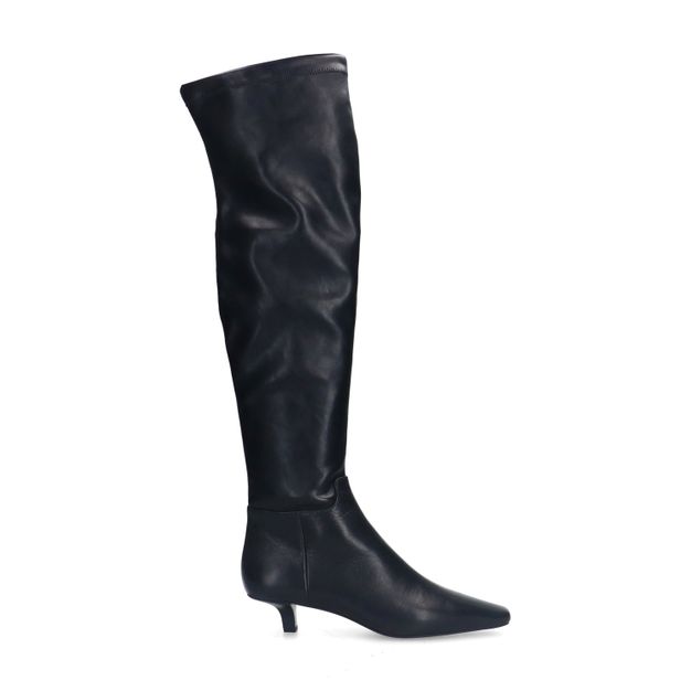 Zwarte hoge stretch laarzen met kitten heel