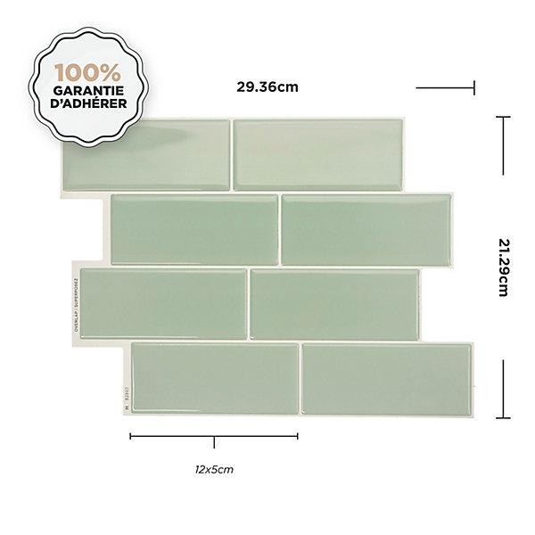Crédence Adhésive Cuisine et Salle de Bain x4 - Carrelage Mural Smart Tiles, Vert - 29,36 x 21,29cm
