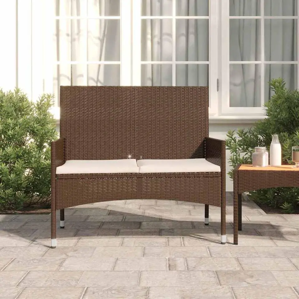 vidaXL - Tuinbank 2-zits - Bruin - Poly rattan - Met kussens
