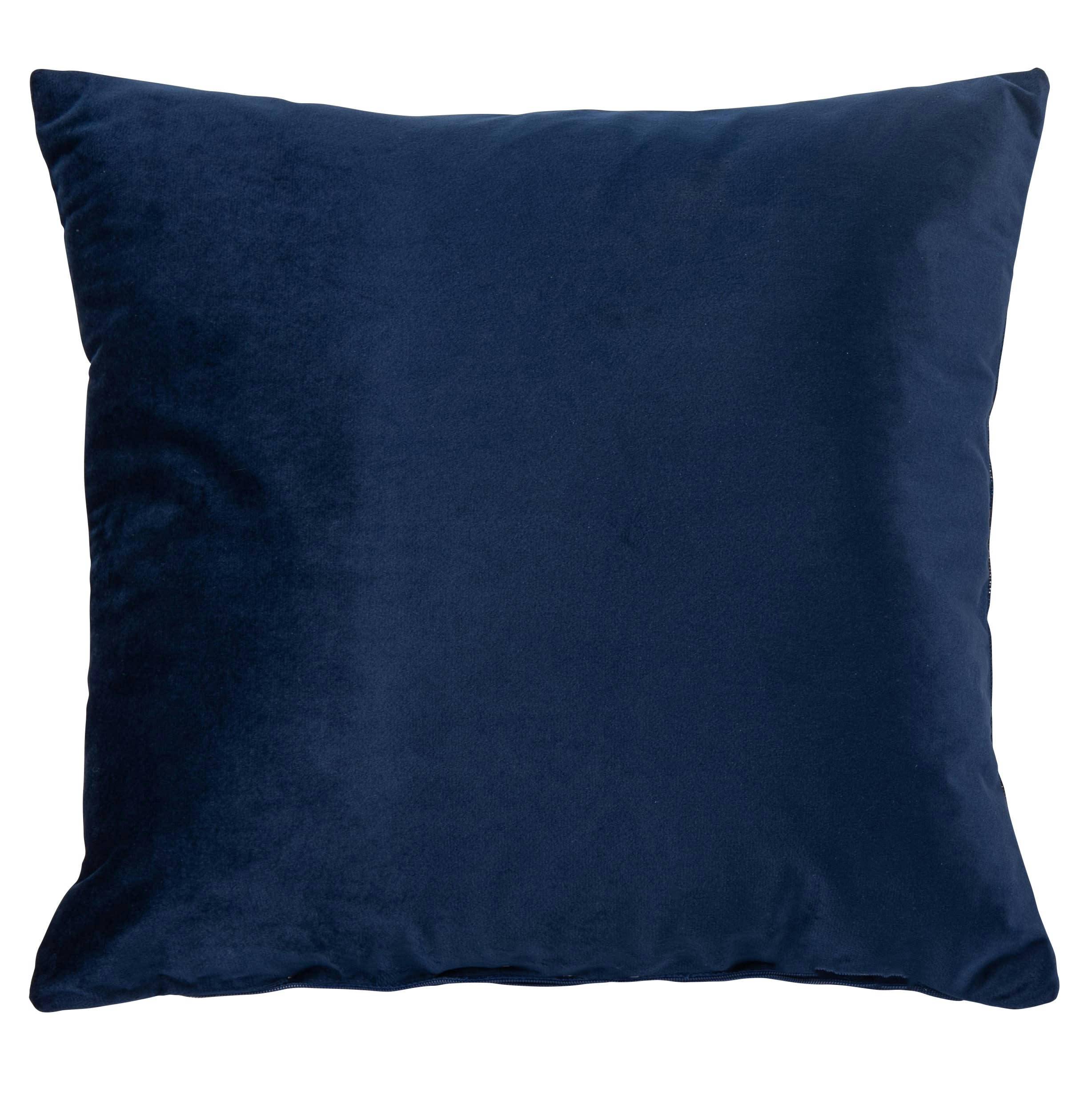 HALIE - Housse de coussin chenillée marron bronze, bleu et tissage doré 40x40