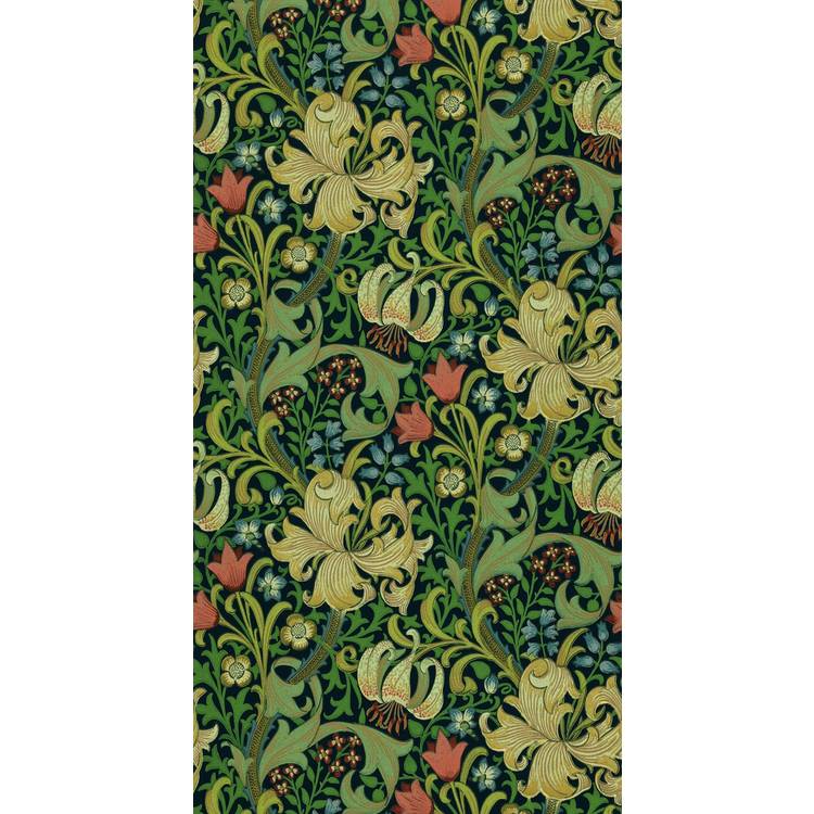 Morris & Co. Golden Lily Green Floral Wallpaper