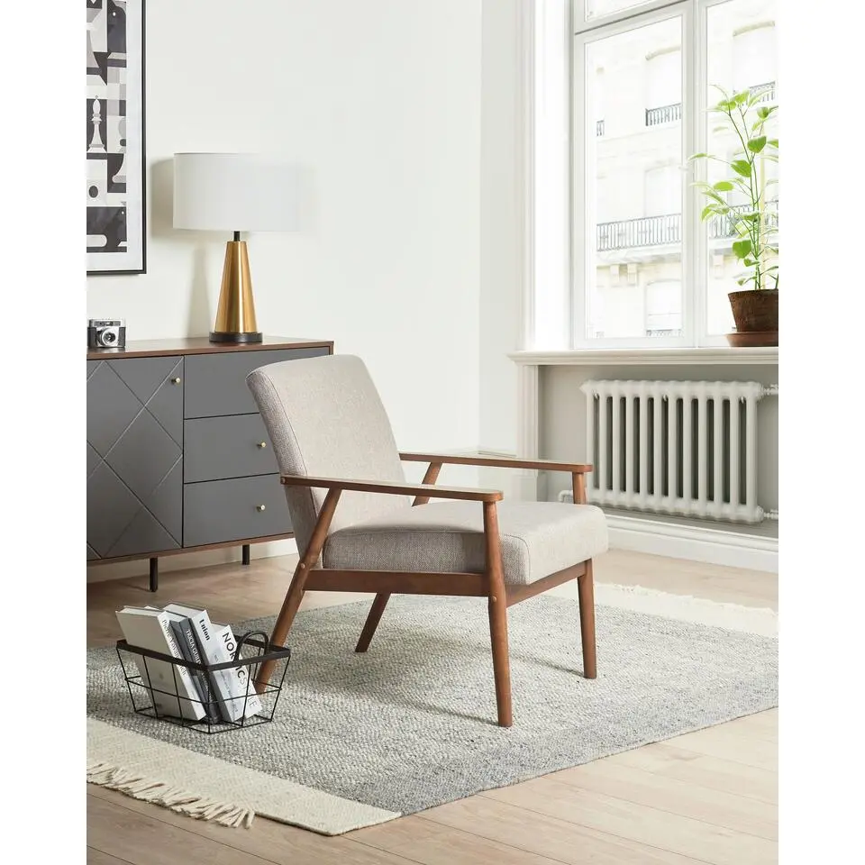 ESRUM - Fauteuil - Grijs - Stof/Donker hout