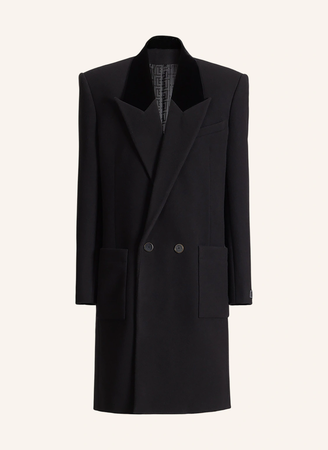 BALMAIN Langer Mantel aus Wolle und Samt