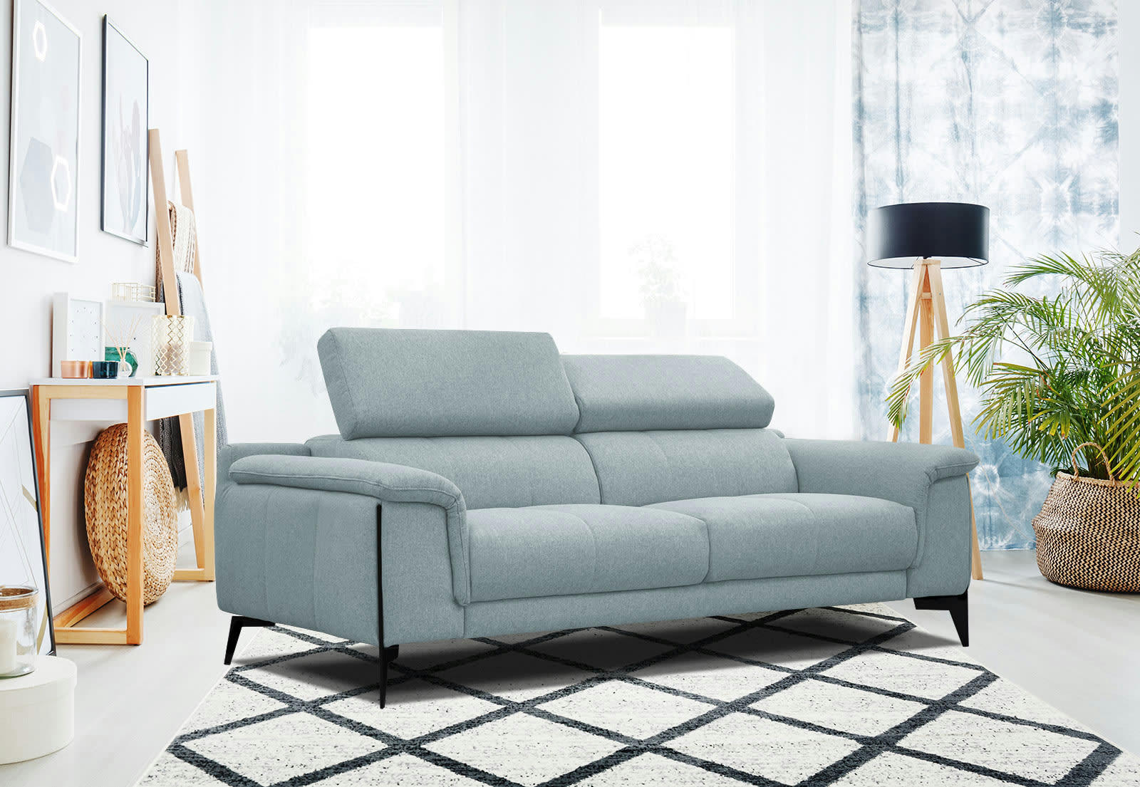 MATERA - Canapé XXL droit 3 places tissu turquoise