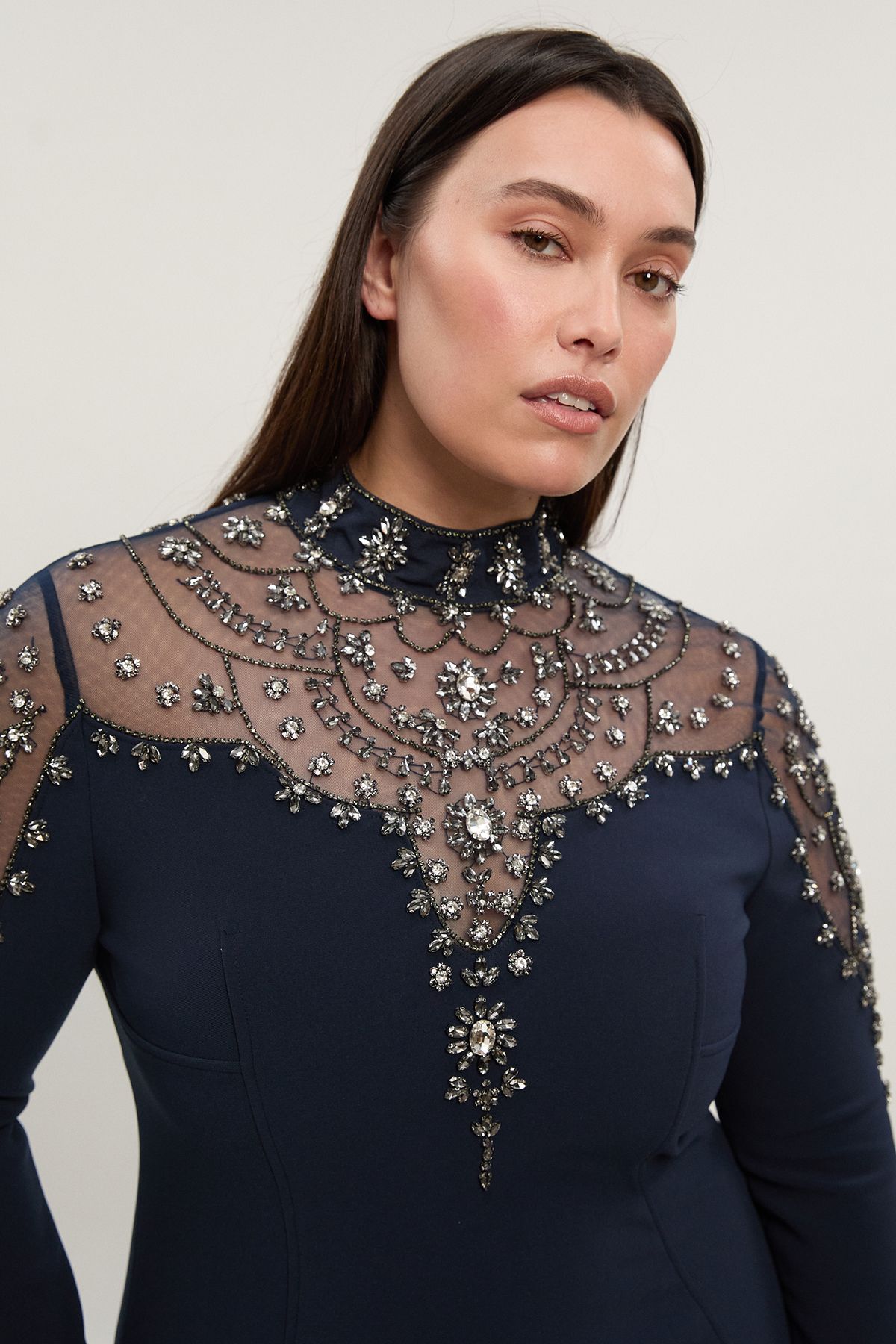 KarenMillen Plus Size Premium Crystal Embellished Woven Maxi Dress