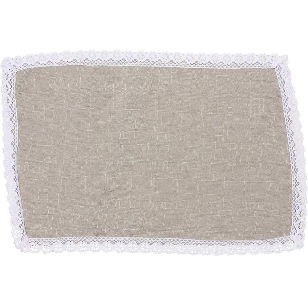 Set de table rectangulaire coton taupe et bord dentelle