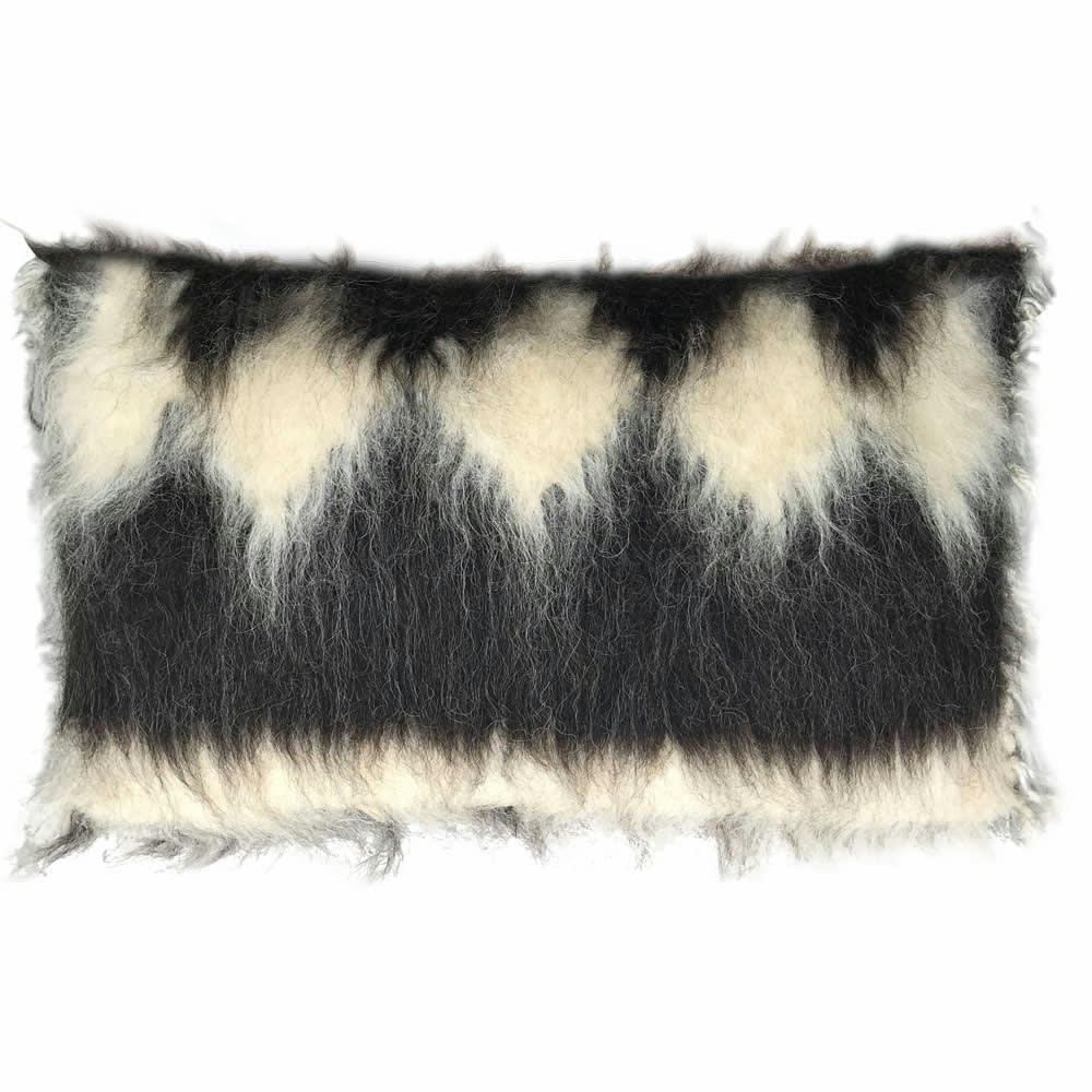 WOOL HANDWOVEN - Coussin rectangle losange en laine noir 40x70