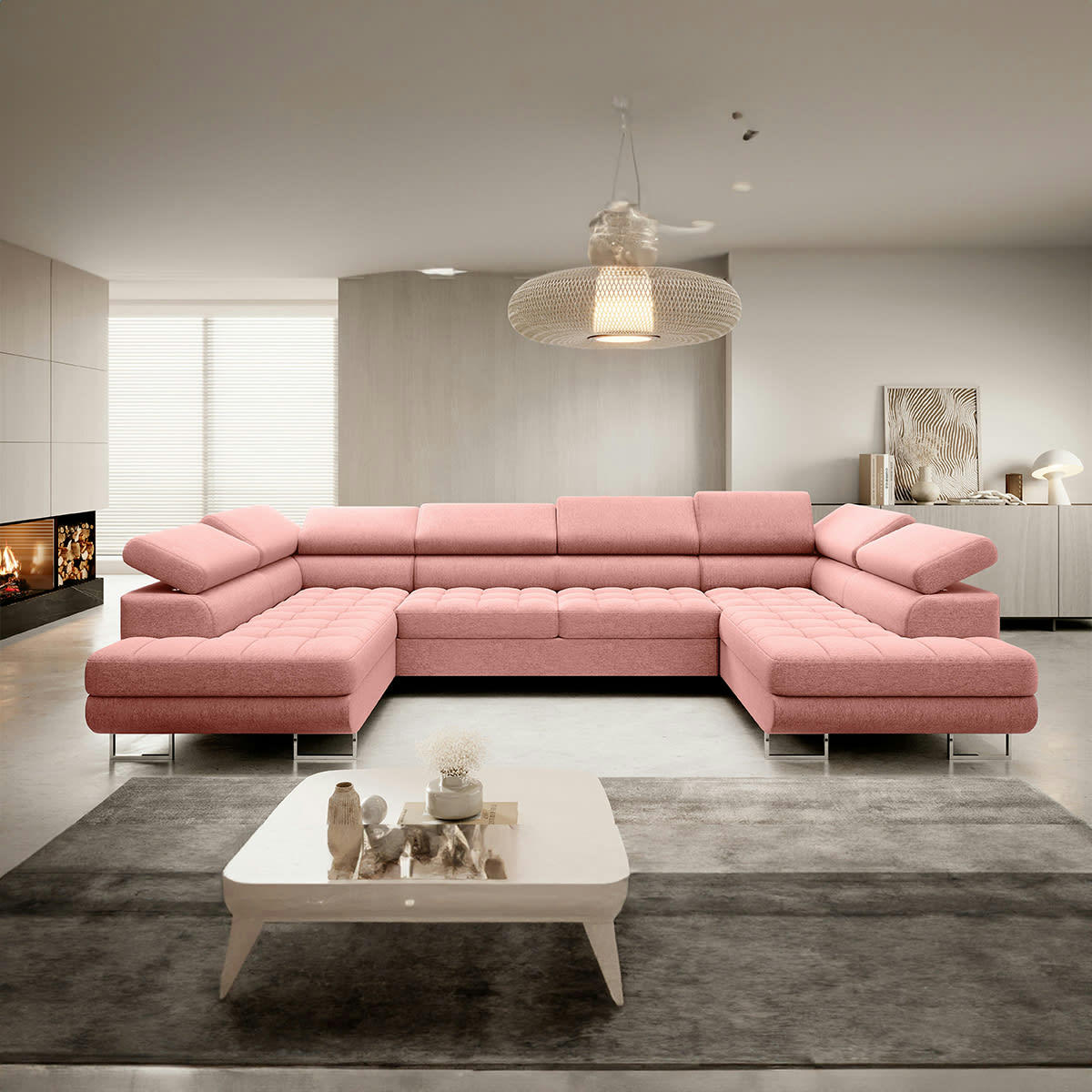 - Canapé en u 5 places convertible rose