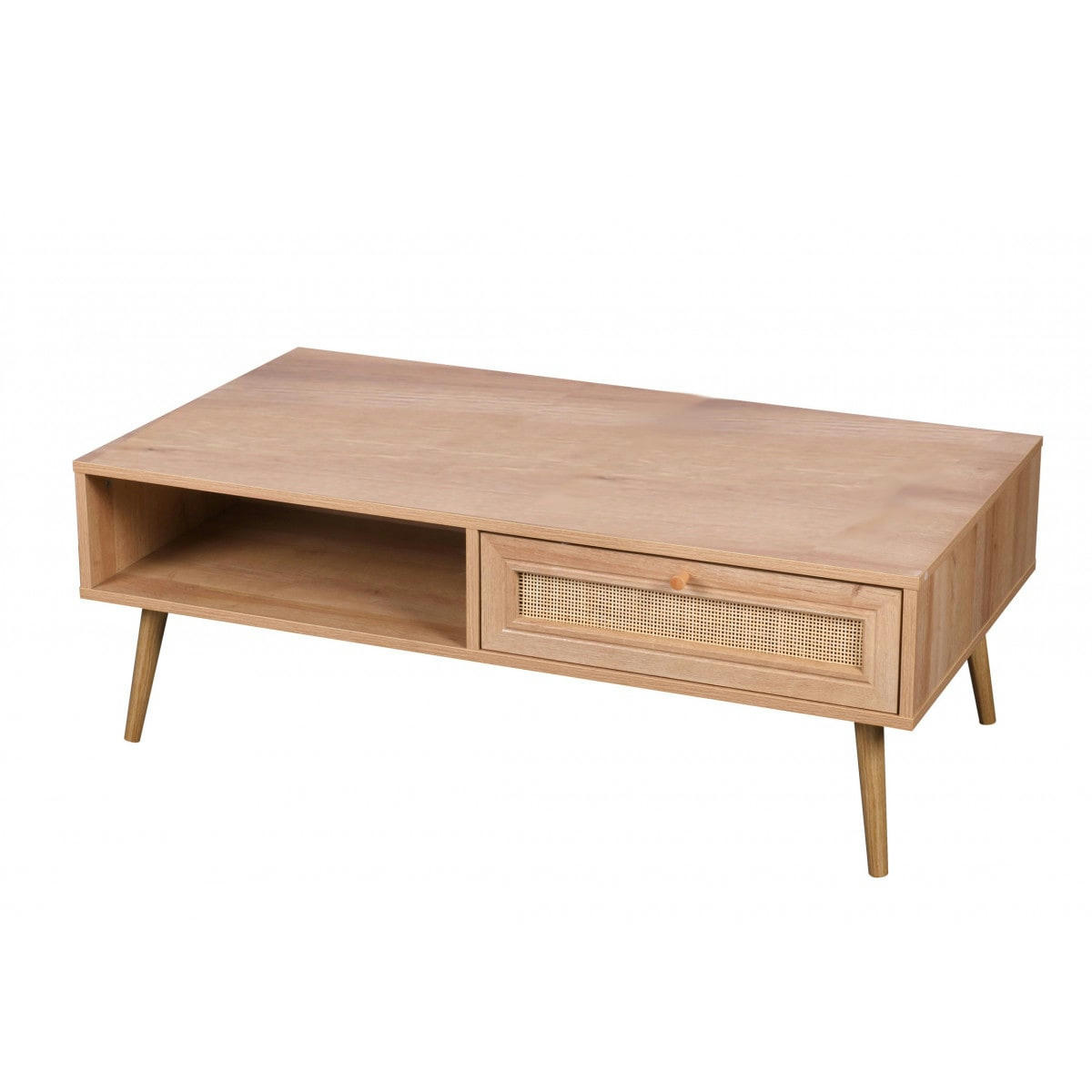 BALI - Table basse bois et rotin 1 tiroir  - 110x59x39cm