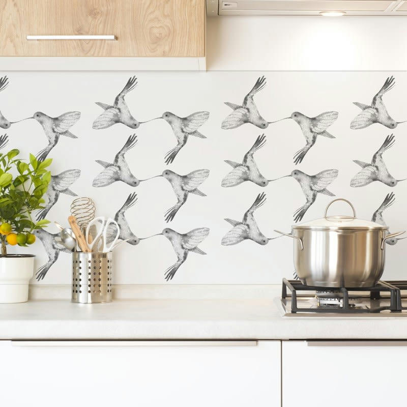 COLIBRI - Crédence cuisine Lot de 2 crédences ALU L120xH50cm Noir Oiseaux