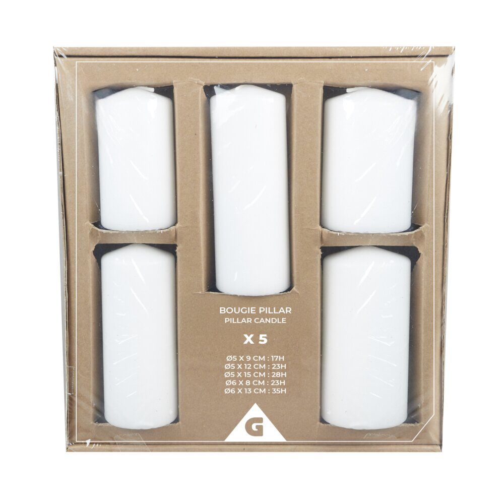 Bougie pilier x5 cire blanche 5 formats