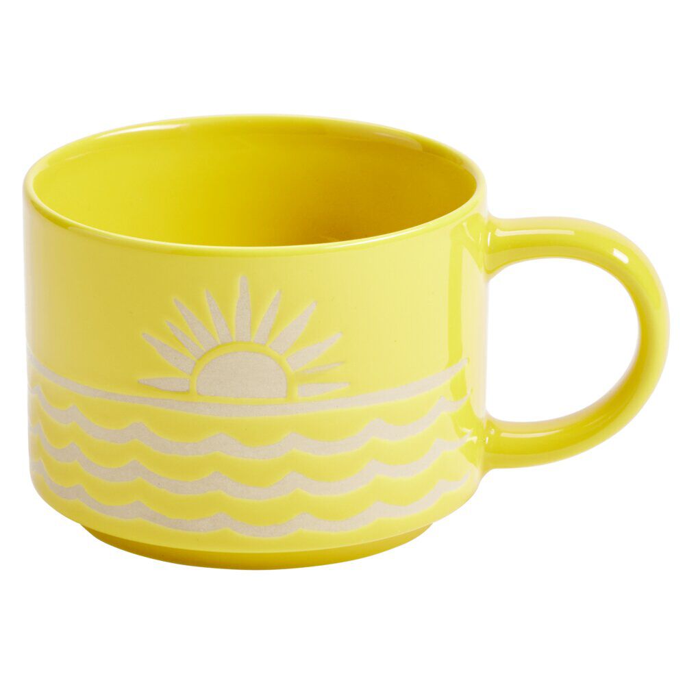 Mug céramique motif paysage mer Ø9xH8,5cm (2 modèles vert ou jaune)