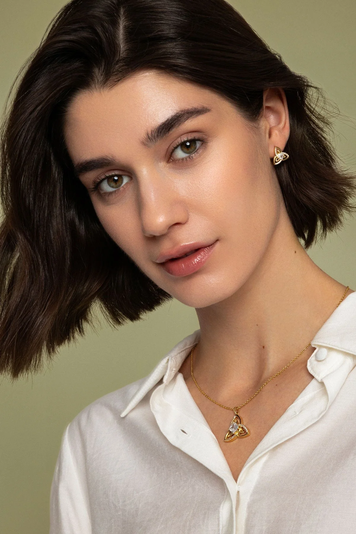 Gold Celtic Pendant Necklace With Stone