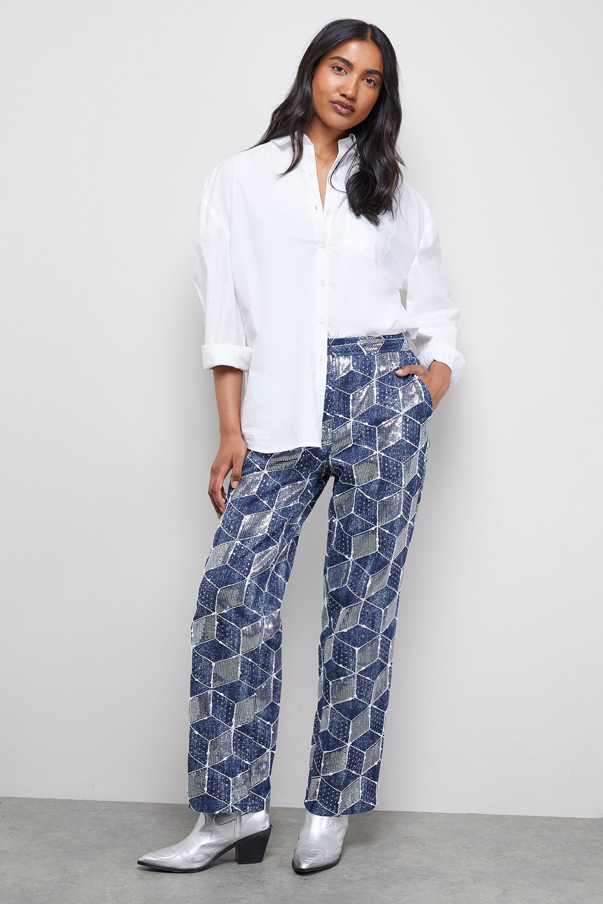 Warehouse Patterned Sequin Denim Jean