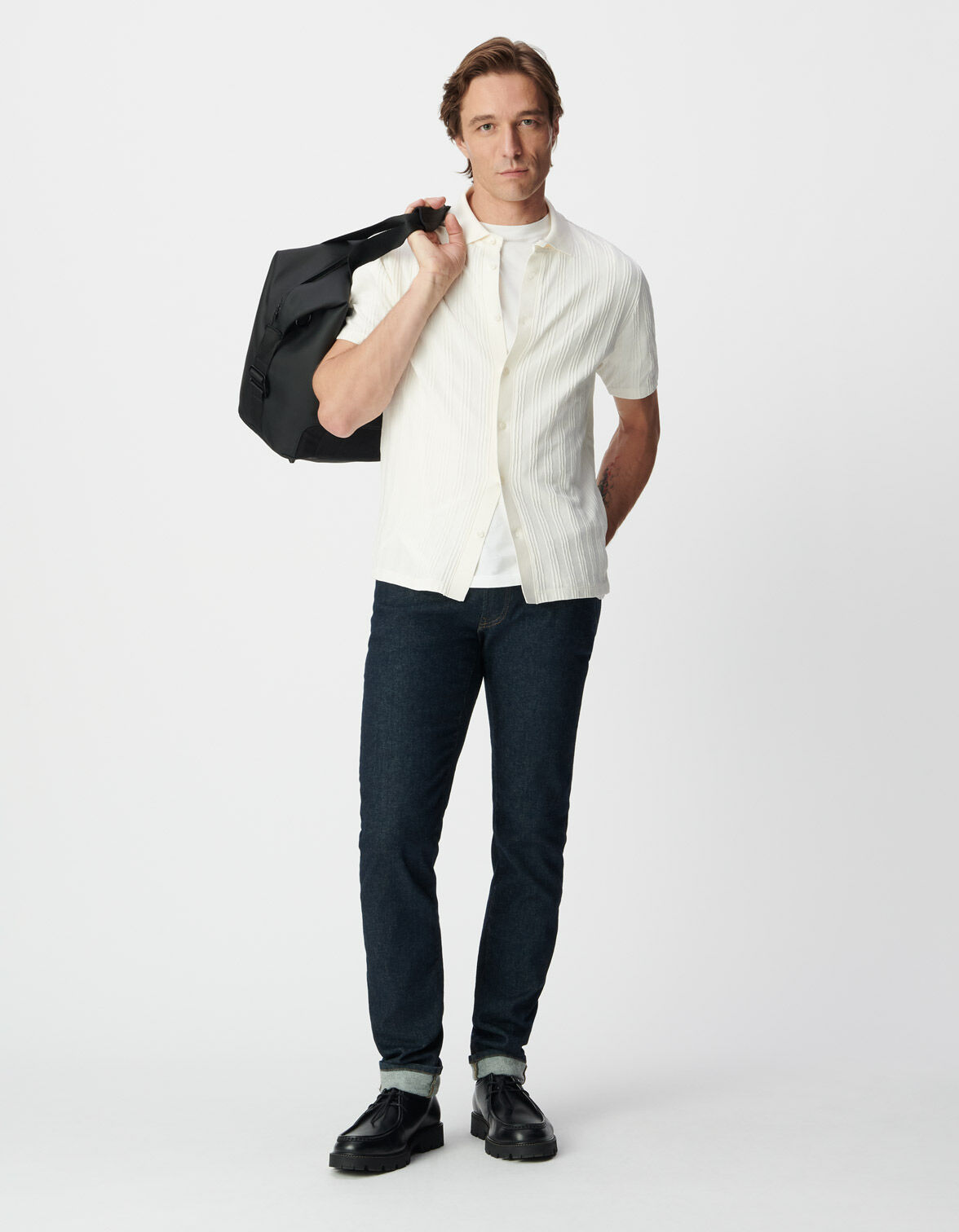 Chemise SLIM blanc cassé maille jeux de rayures Homme