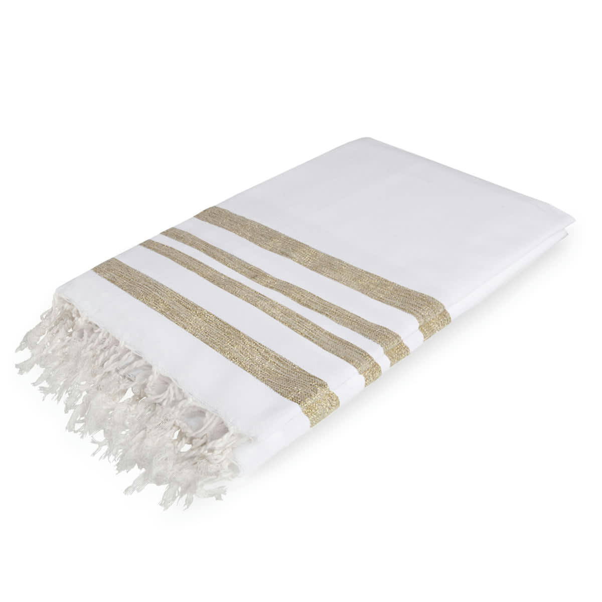 HAMPTONS - Nappe lurex coton  150x250 blanc / or
