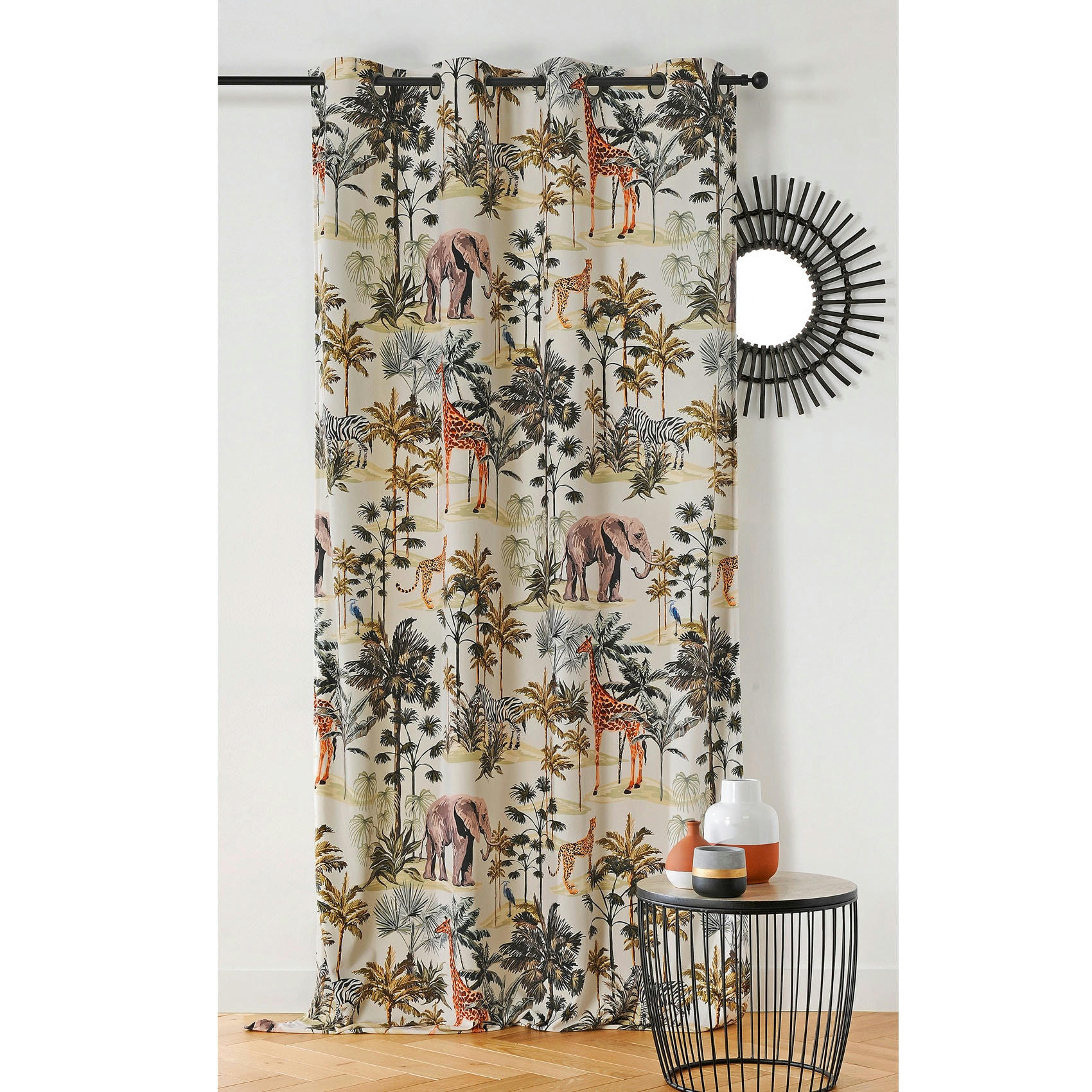 - Rideau esprit savane polyester vert 240 x 145