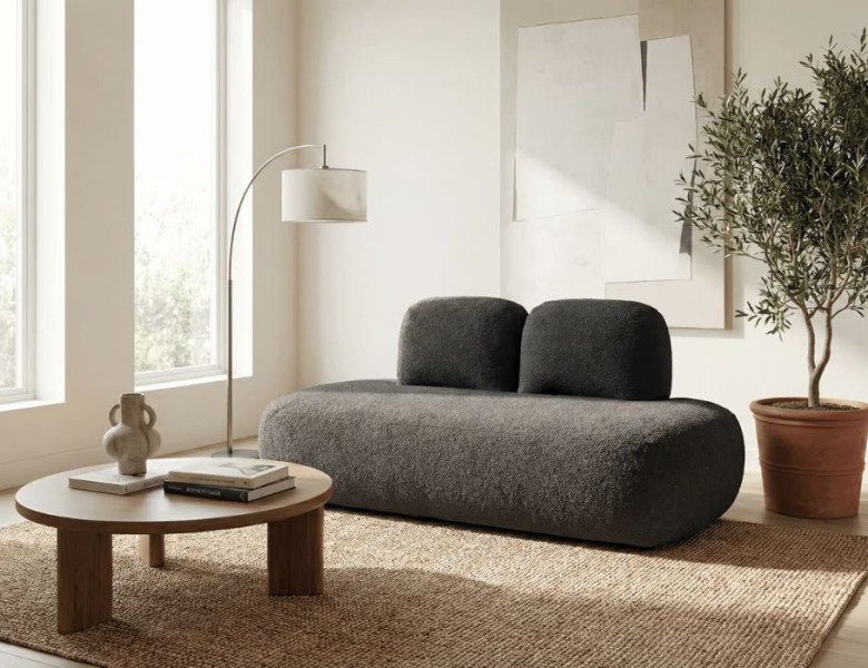Sofa z funkcją spania Cloud z pojemnikiem na pościel ciemnoszary plusz
