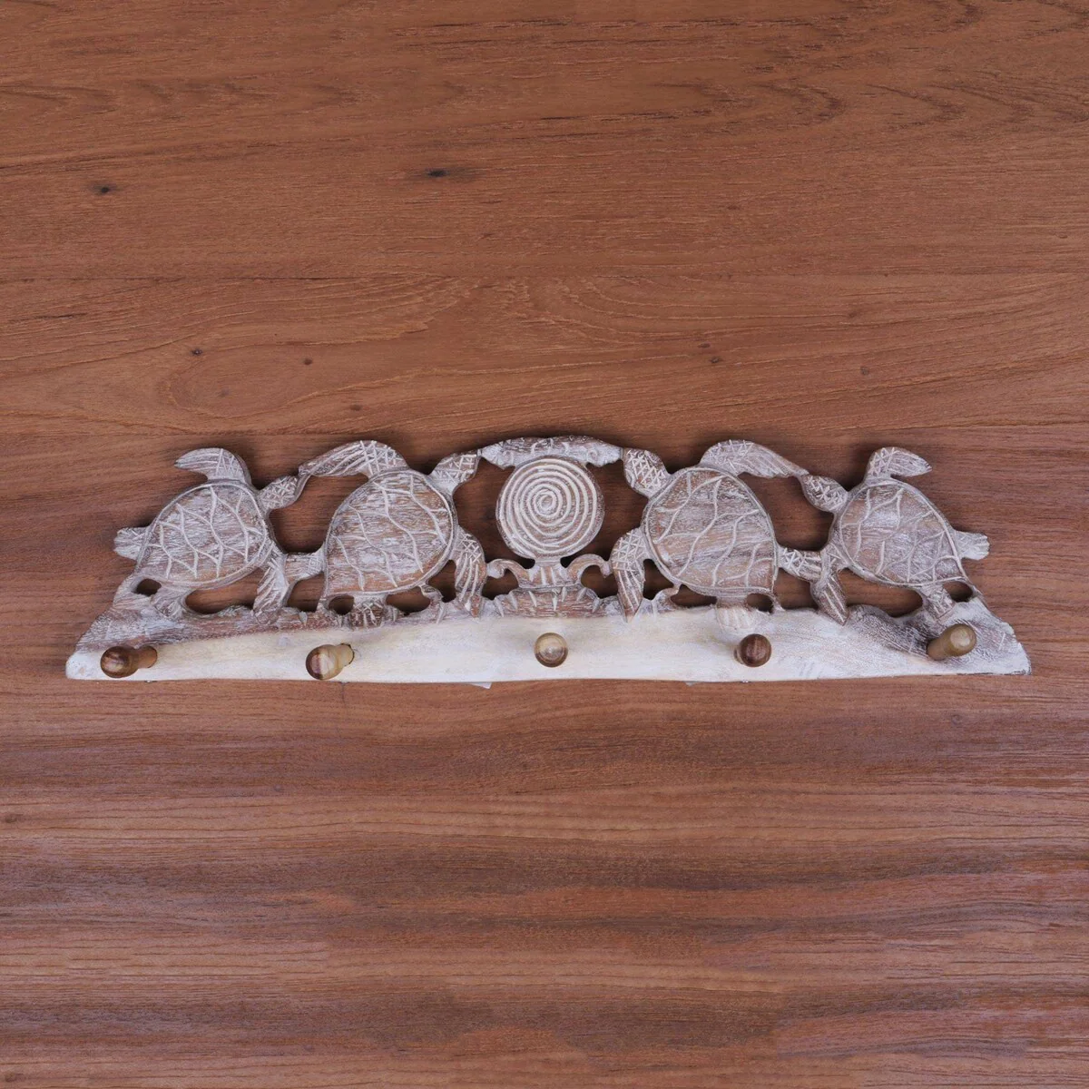 Wood coat rack, 'Turtle Bay Beach'