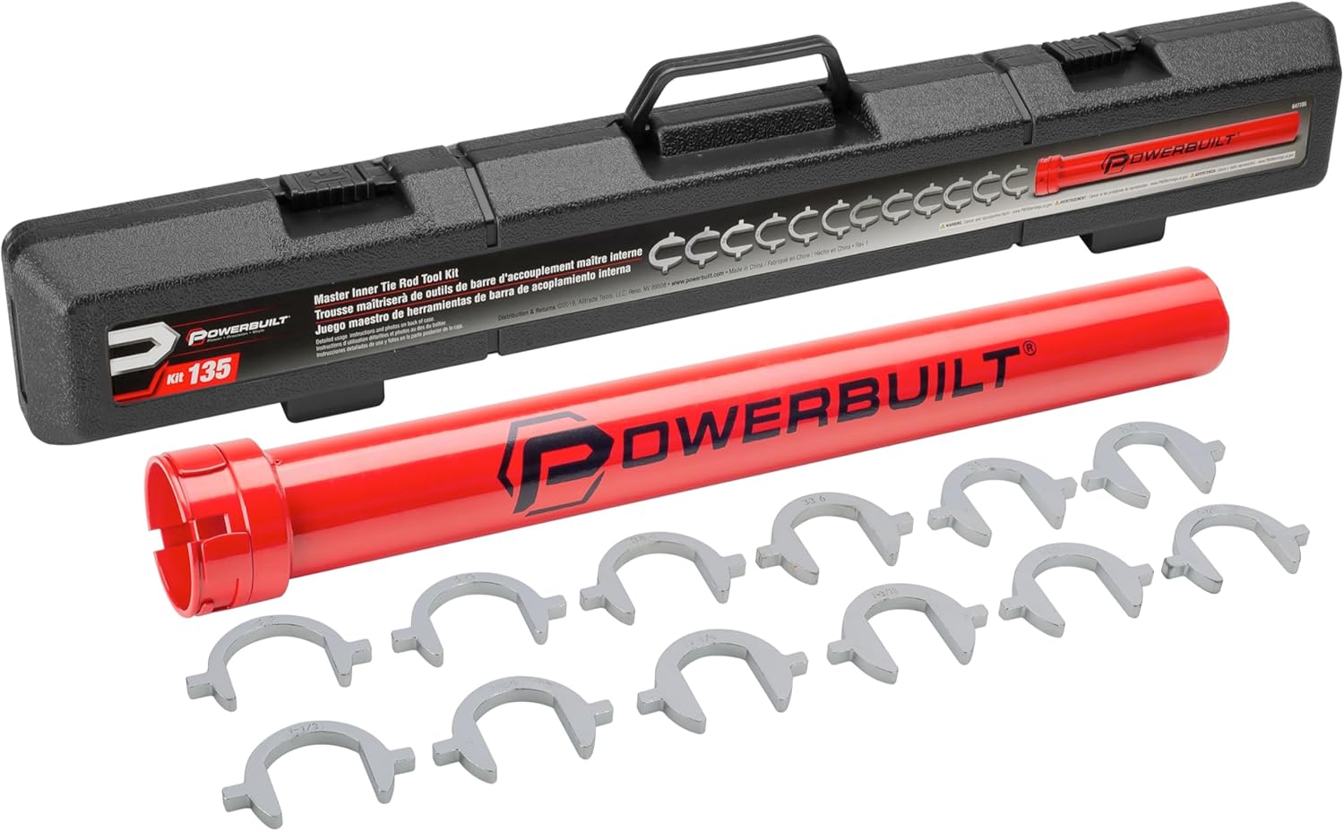 Powerbuilt Master Inner Tie Rod Removal Tool Kit, 13 Pieces, Steering and Suspension, Adapter and Extension Wrench, Storage Case - 647785