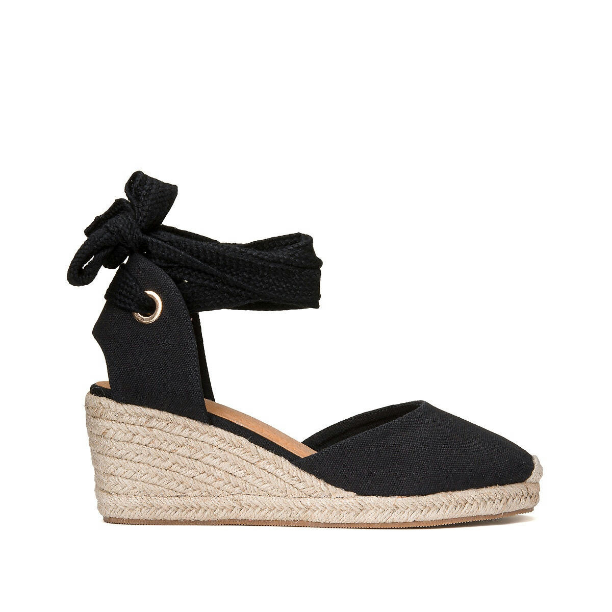Espadrilles à talon compensé, laçage cheville