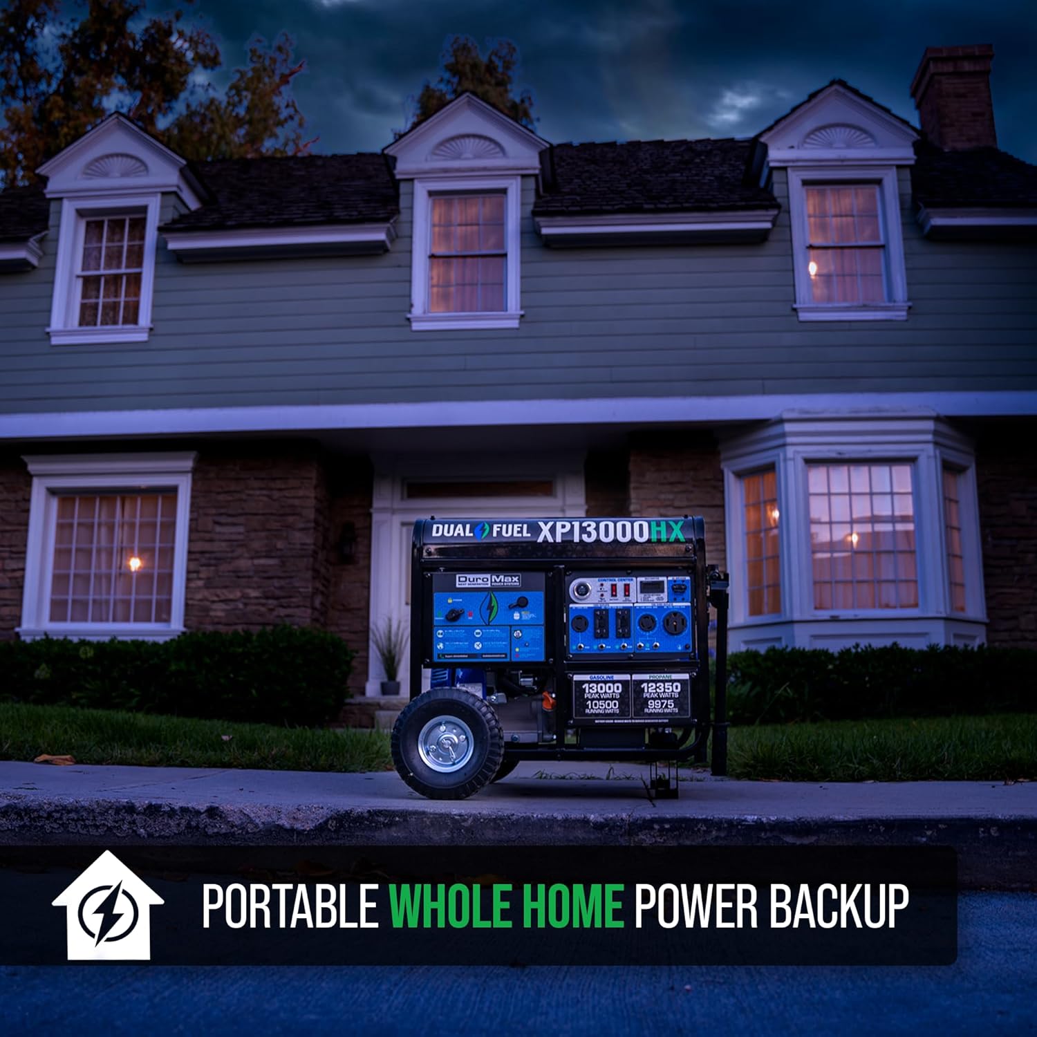 DuroMax XP13000HX 13 000-Watt Dual Fuel Portable Generator - Gas & Propane  Electric Start  Whole Home Power Backup  Transfer Switch Ready  RV & Emergency Ready