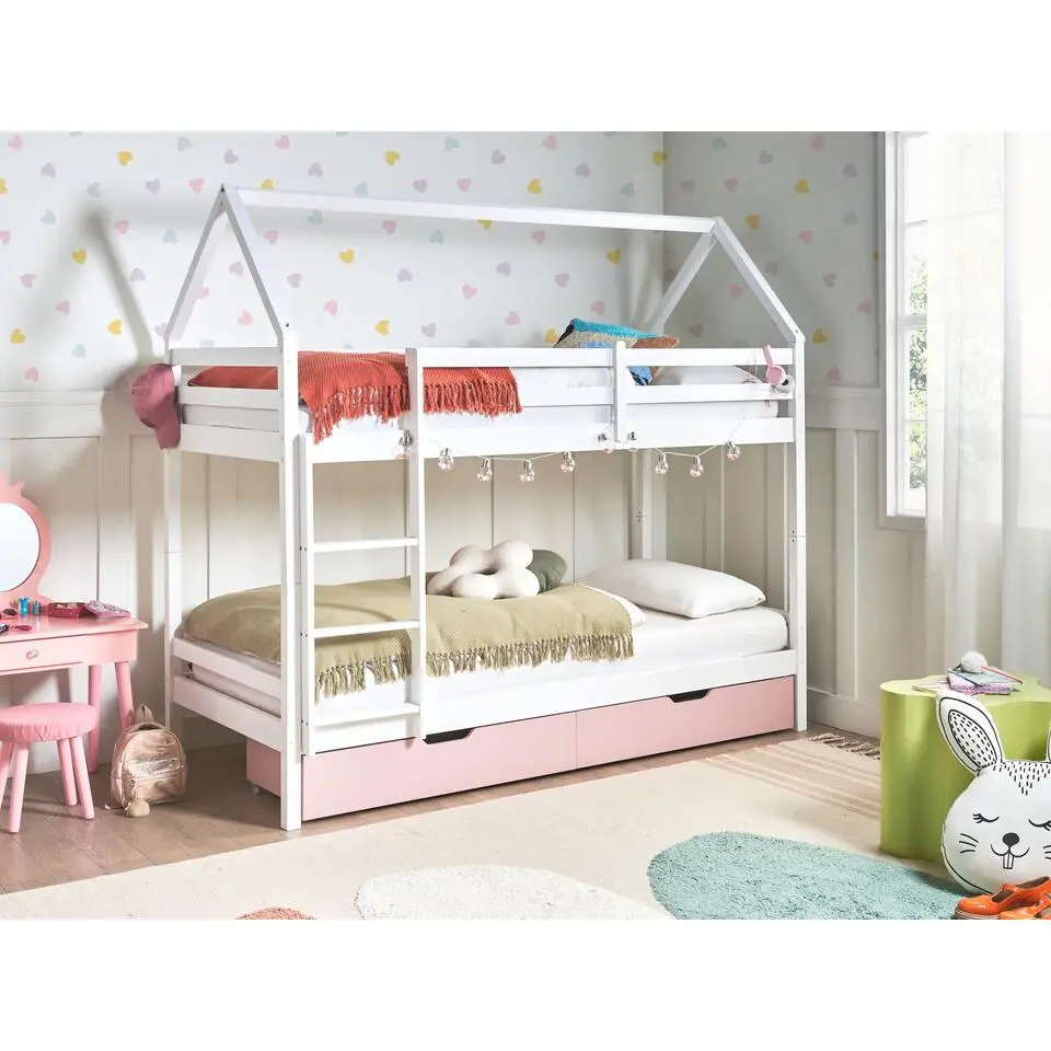 TERNAS - Hoogslaper opberglades - Wit/Roze - 90 x 200 cm - Dennenhout