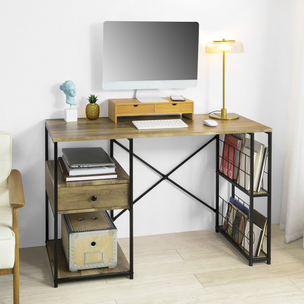 SoBuy Biurko z szufladą Drewno/Czarny 118x48x75cm FWT61-N