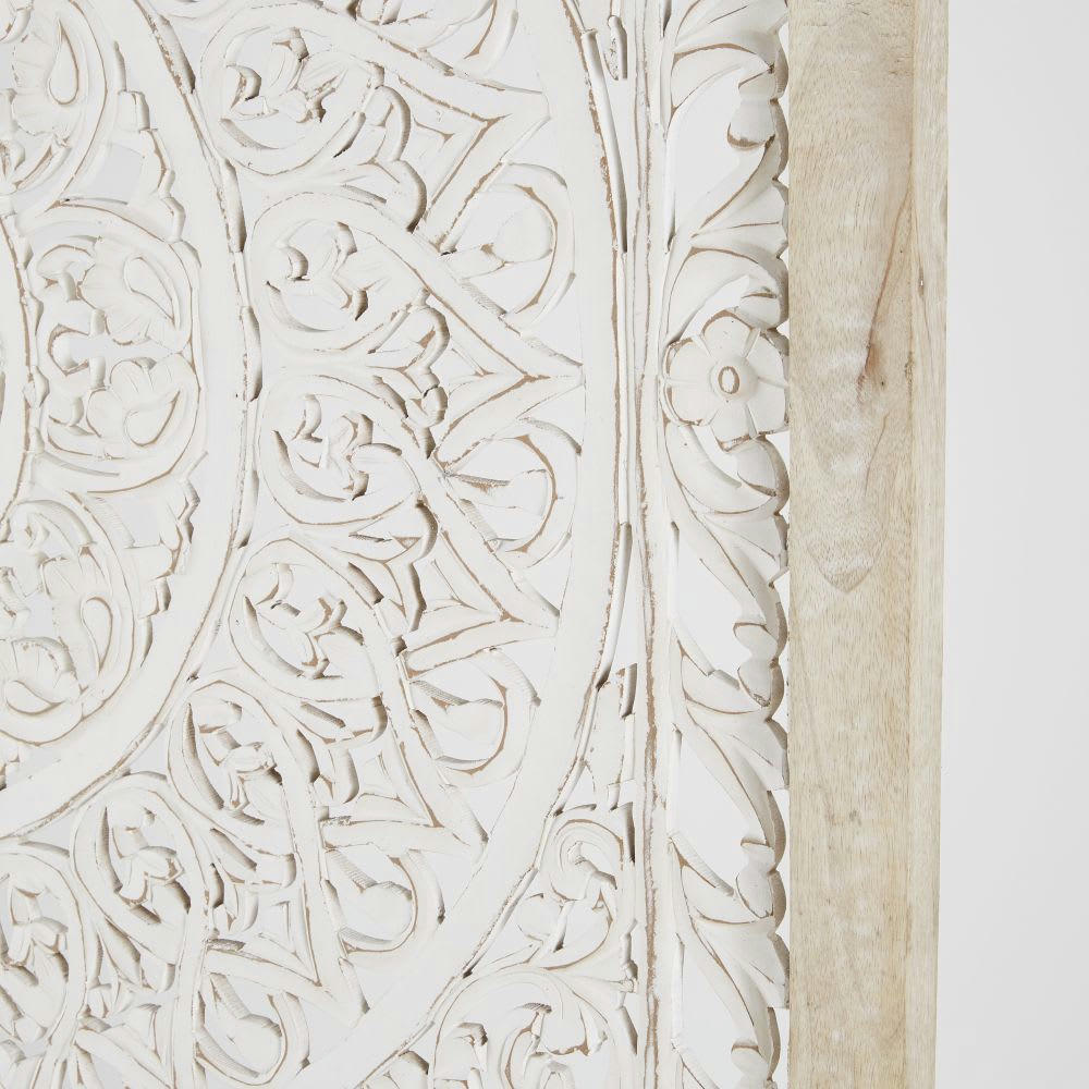 ARAYA - Déco murale en manguier motif mandala sculpté blanc 110x110