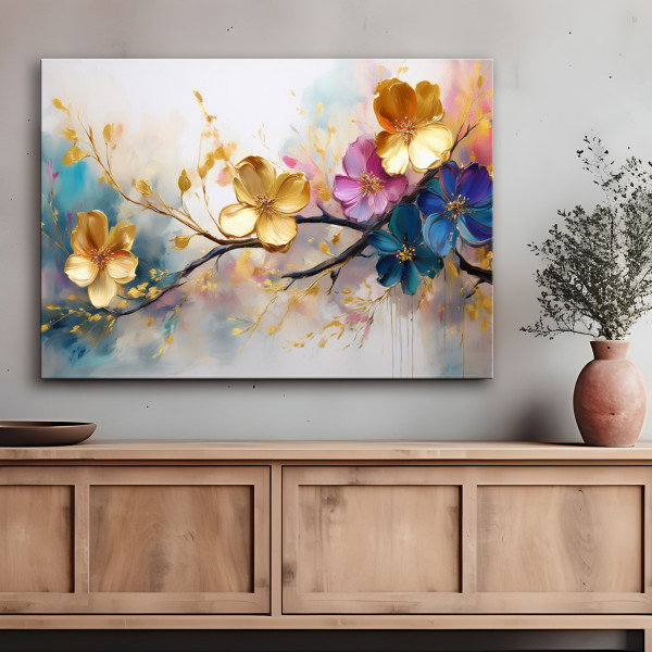 Feeby Obraz na płótnie, Kwitnące Kolorowe Kwiaty Glamour 60x40