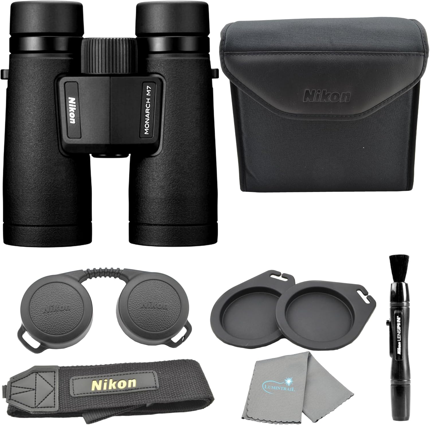 Nikon Monarch M7 10x42 (16766) Black Binoculars Bundle with Lens Pen and Cleaning Cloth  Compact Binoculars for Adults for Hunting  Bird Watching  and Hiking Essentials  Zoom Lightweight Travel