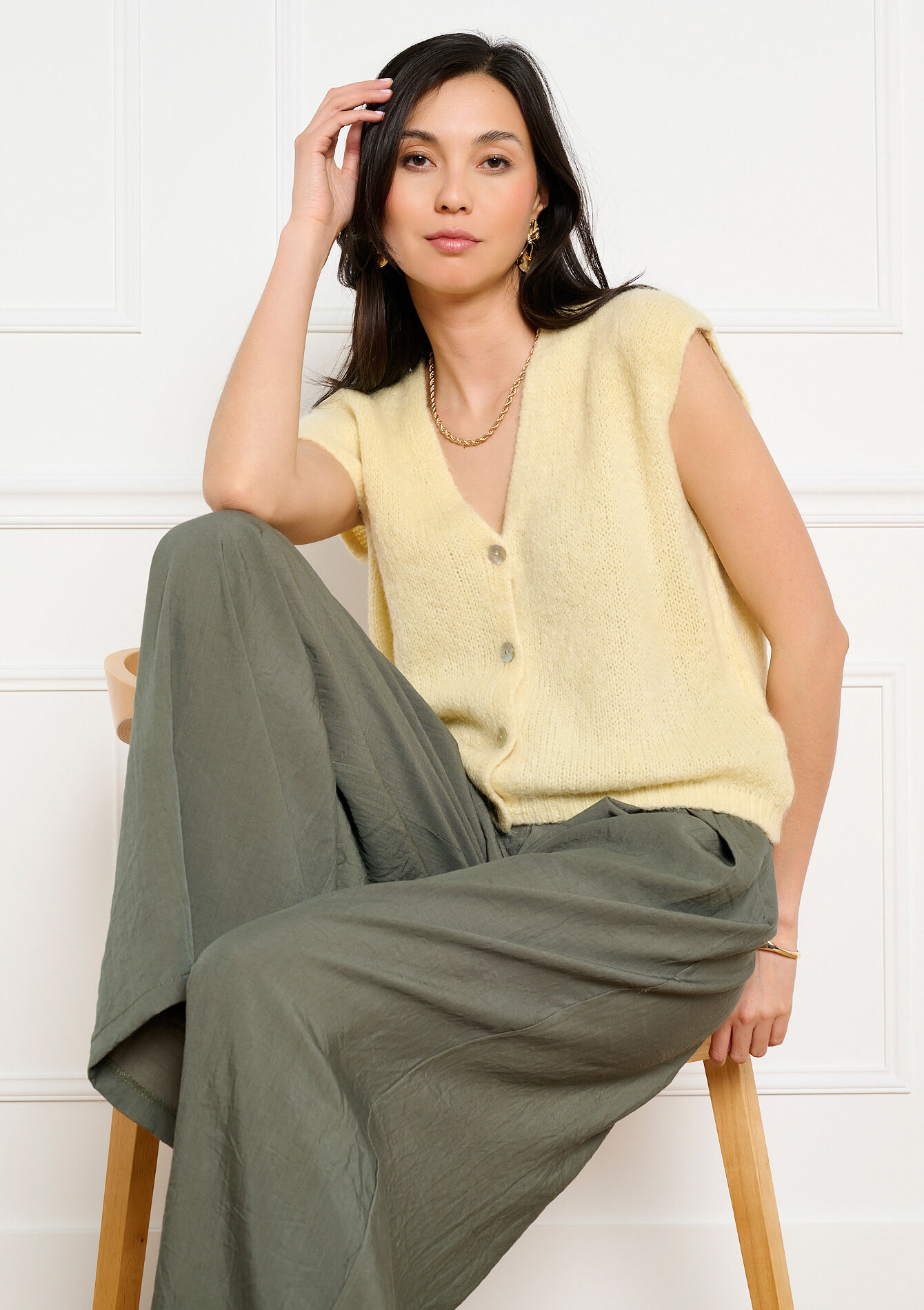 Mouwloze gebreide cardigan