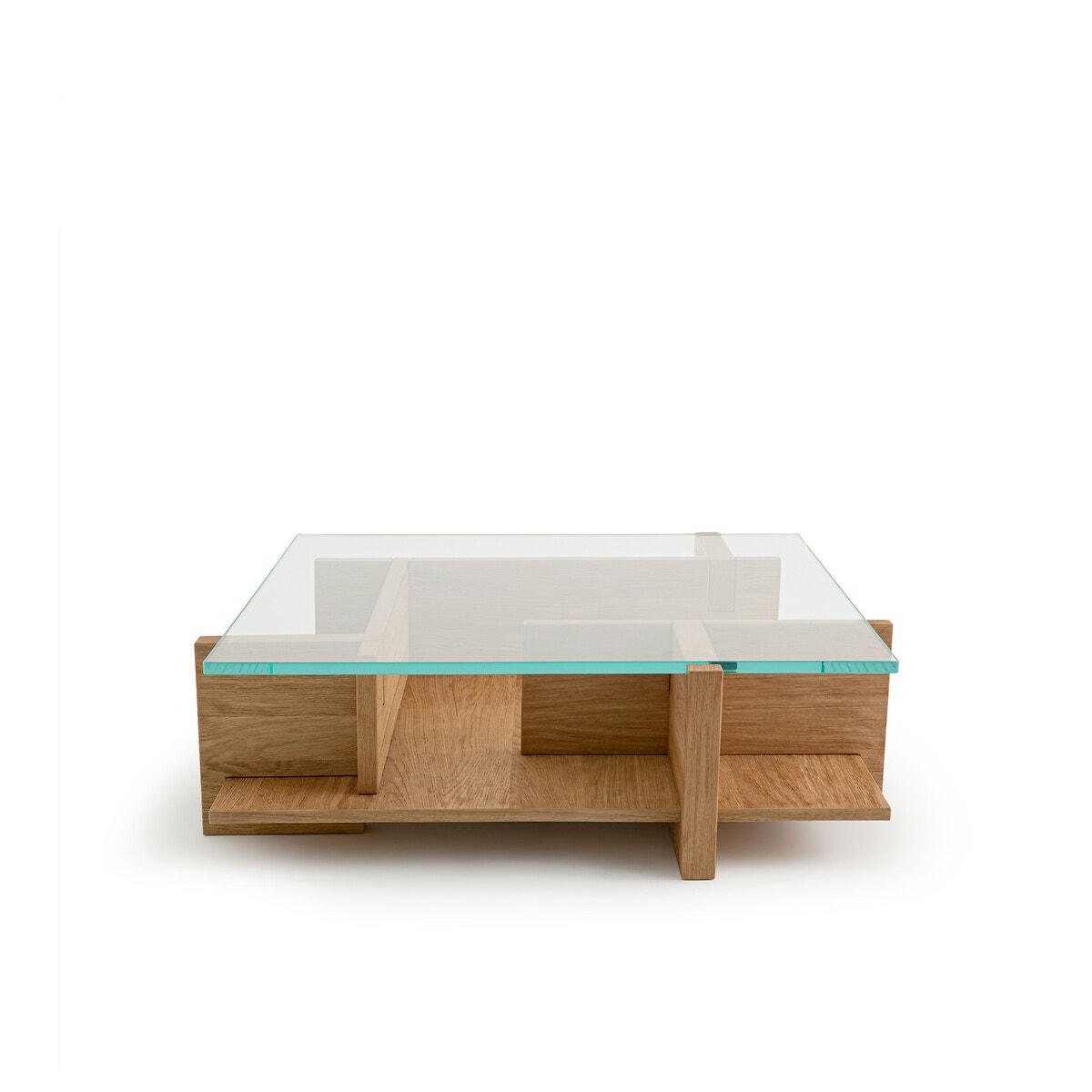 Table basse chêne sablé et verre trempé, Laby