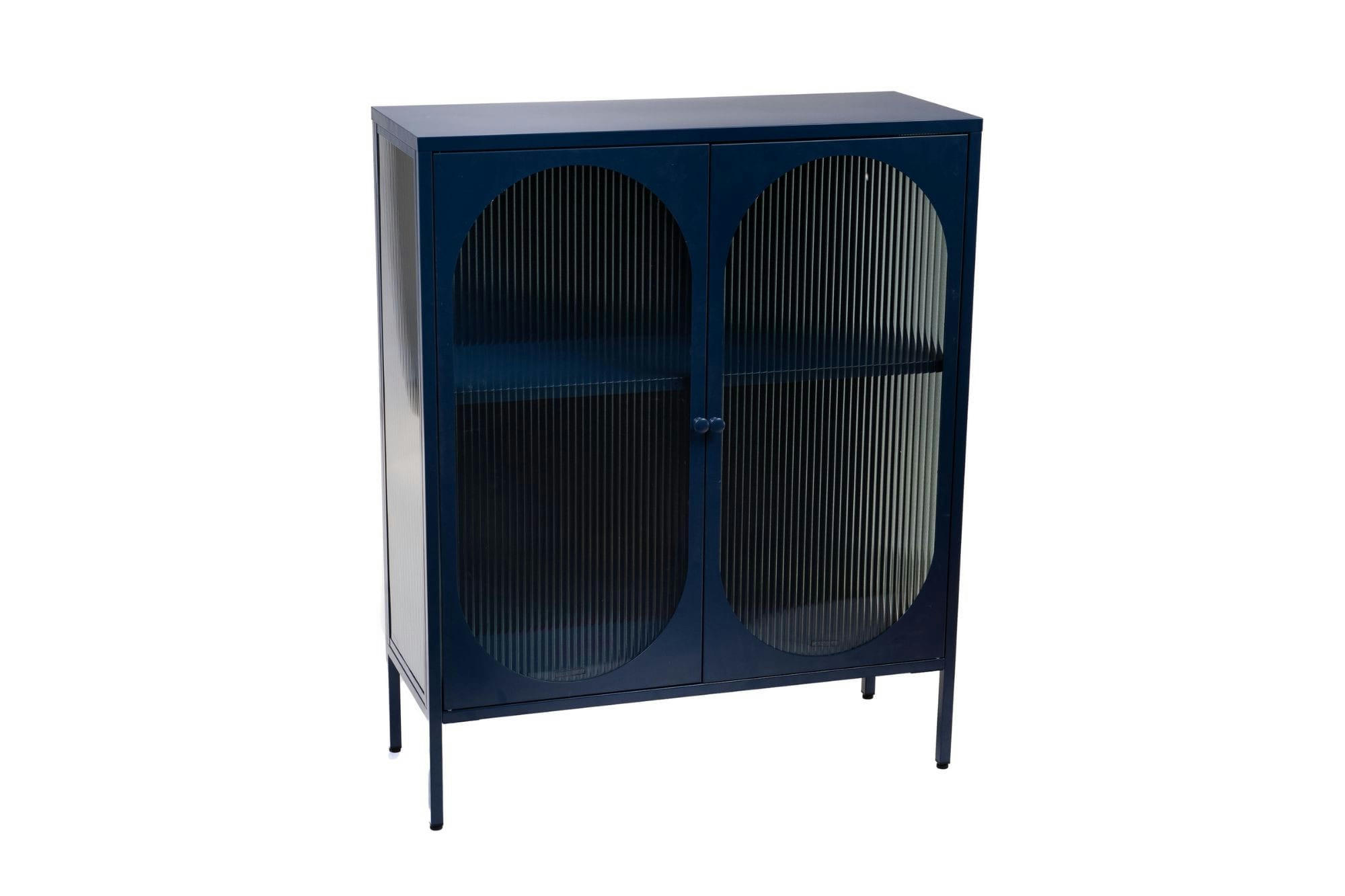 LAZULI - Buffet contemporain en métal bleu et en verre 2 portes