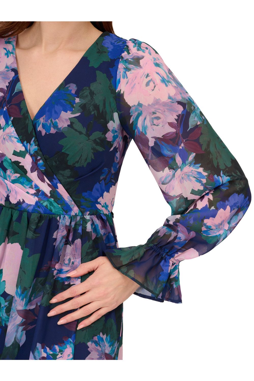 Adrianna Papell Floral Print Chiffon Gown