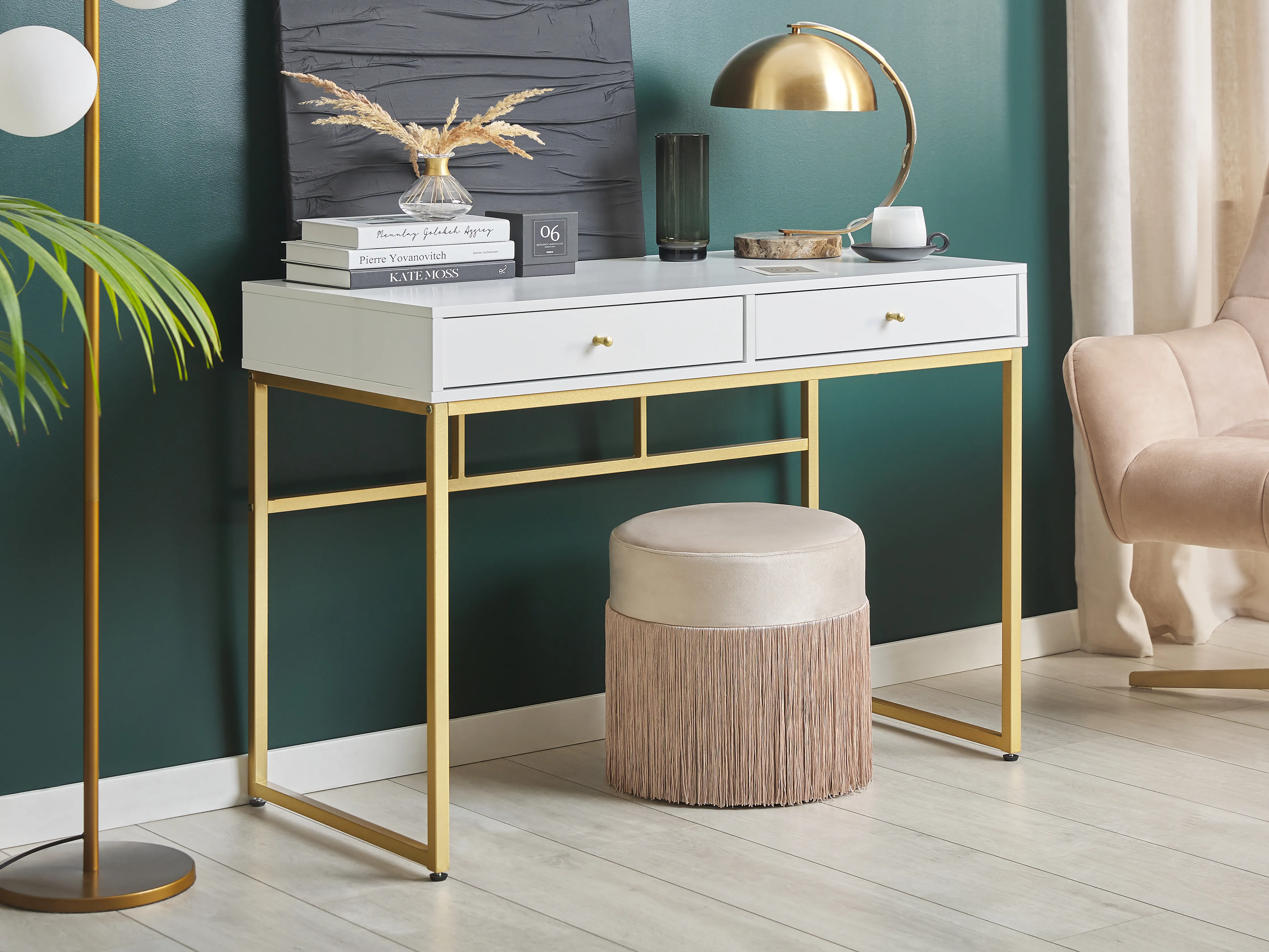 Console Table DAPHNE White/ Gold 100 cm 48 cm with Drawers