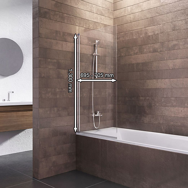 Pare-baignoire Schulte - 70x130 cm - réversible - rabattable - volet pivotant - verre 5 mm - transparent - aspect chromé