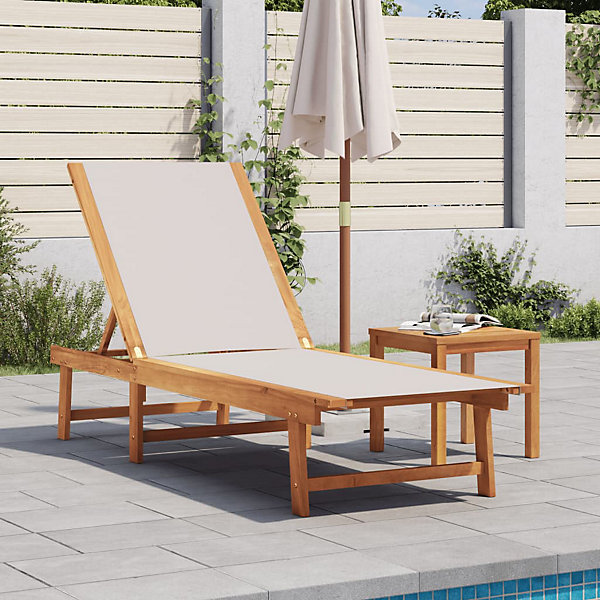 Chaise longue gris bois d'acacia solide et textilène vidaXL