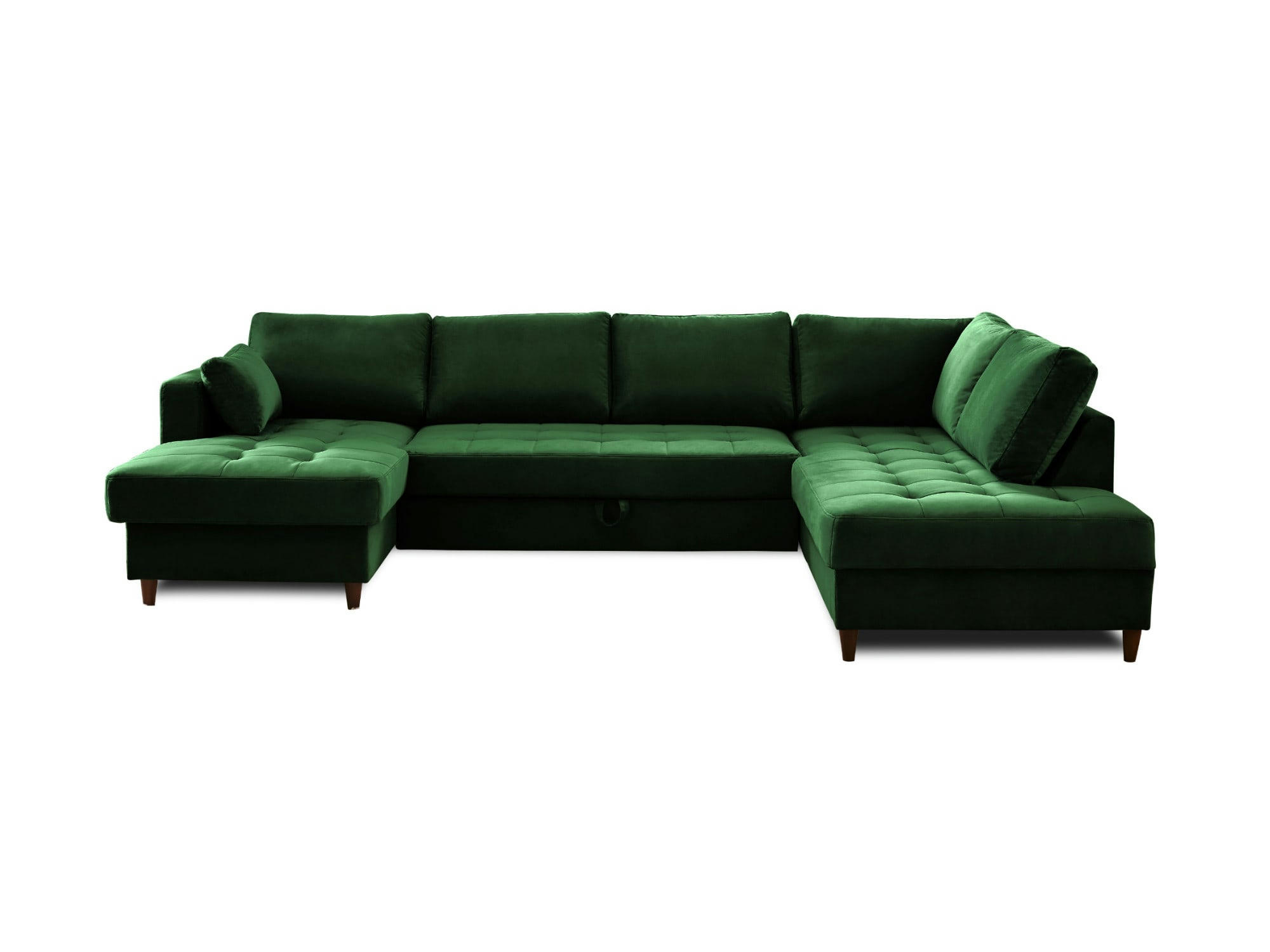 ANNA - Canapé panoramique 7 places angle droit en velours vert