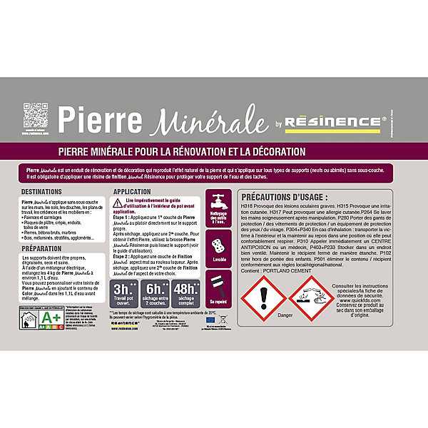 Enduit pierre minérale Résinence blanc 4kg