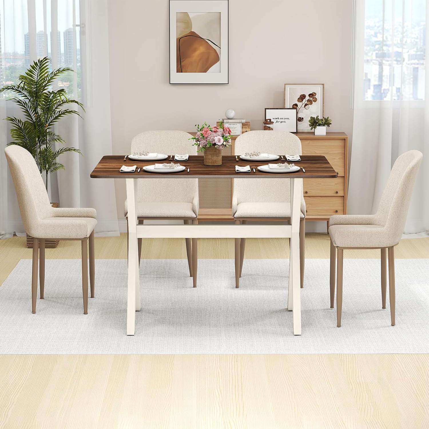 Giantex 43 Dining Table for 4, Rectangular Kitchen Table with Rubber Wood X-Shaped Frame, Space Saving Dinner Table for Living Dining Room, Dinette, Home Office, Restaurant