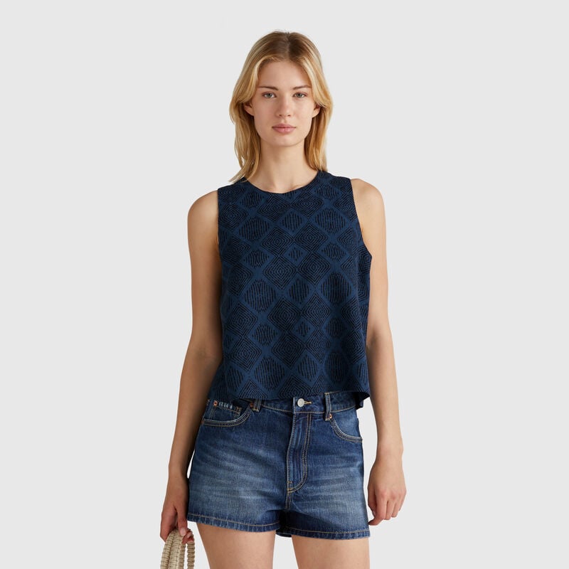 Printed top in pure linen