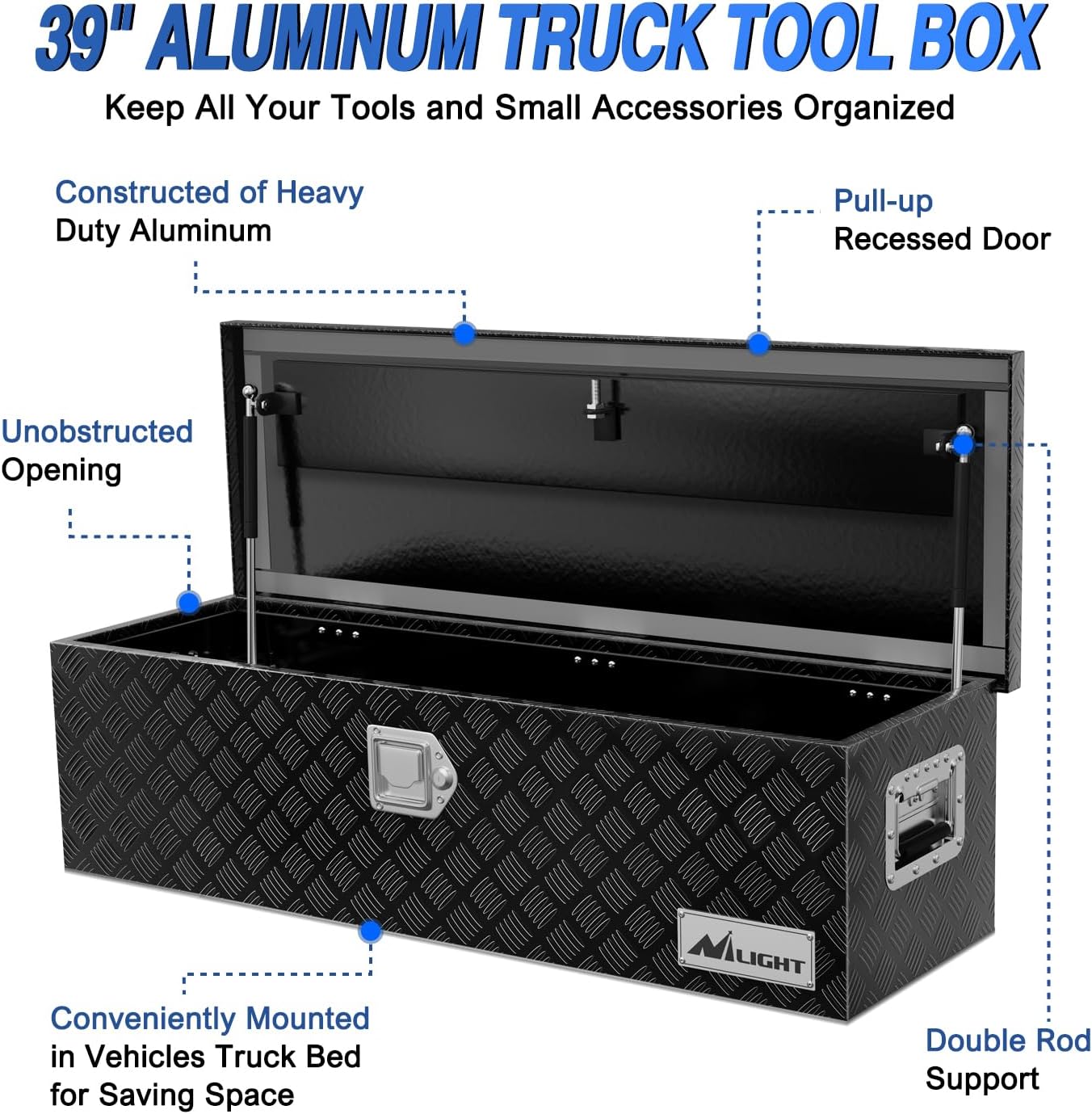 Nilight 39 Inch Truck Tool Box Heavy Duty Aluminum Stripes Plated Pick Up Truck Bed Toolboxes 39x13x10 Waterproof Storage Organizer for Bed of Truck RV Trailer with Side Handle Lock Keys, Black