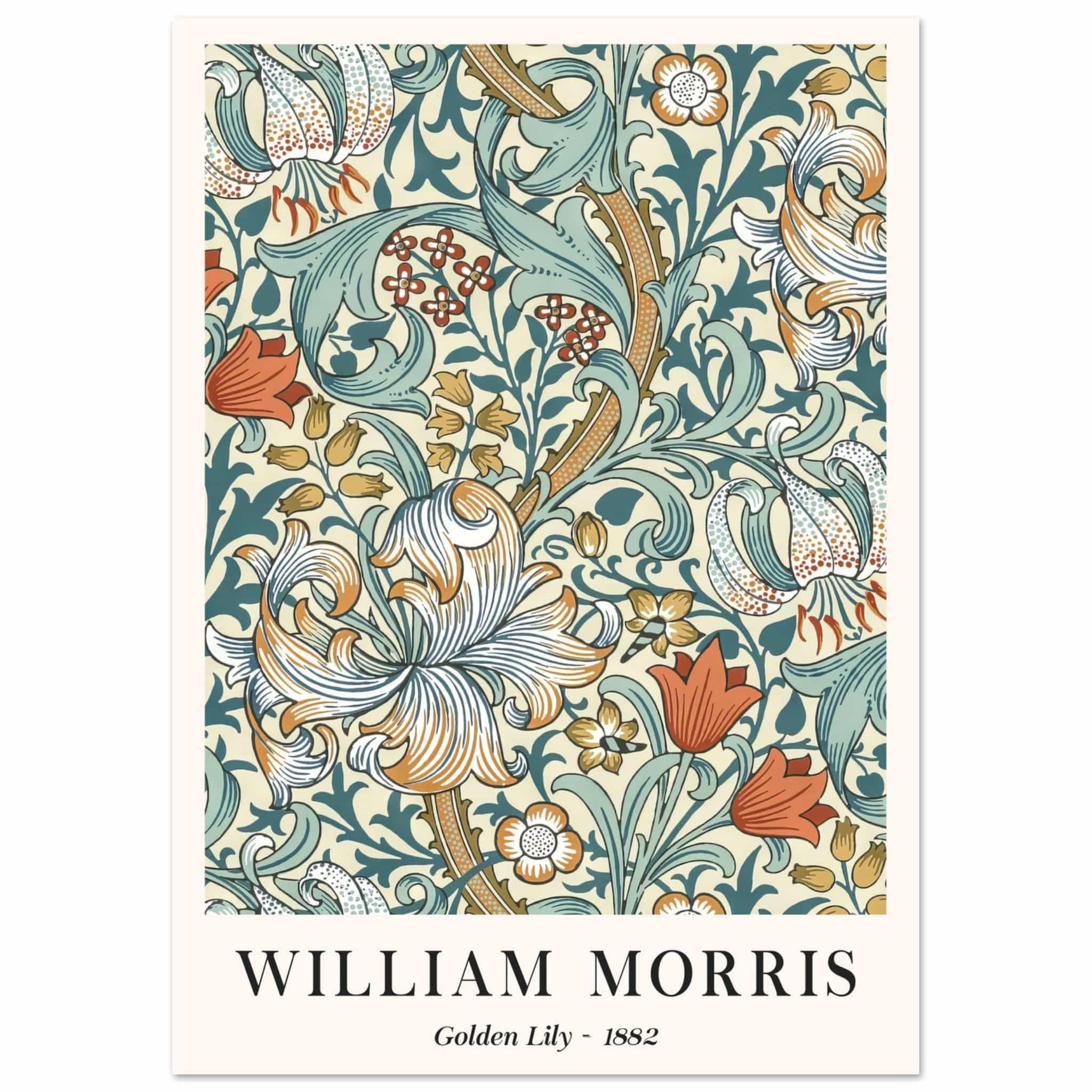 Artfulprints Poster William Morris - Golden lilly II 1882  - A4 21x29.7 cm - Groen