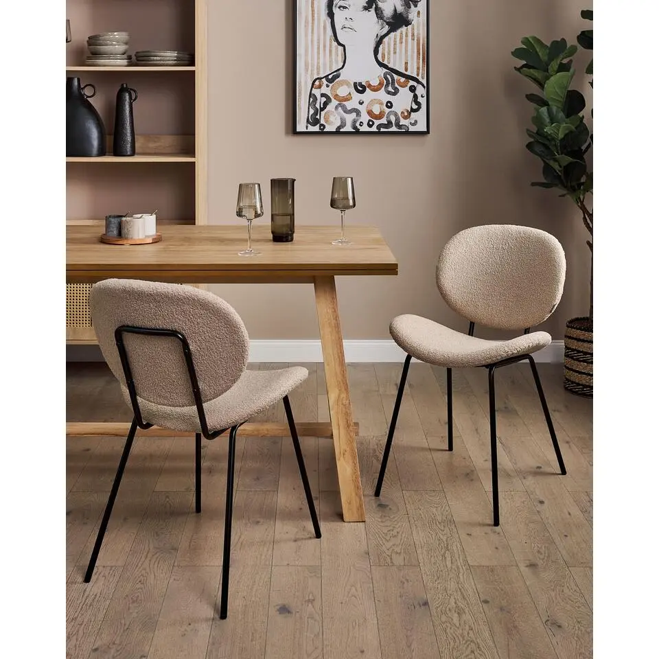 LUANA - Eetkamerstoel set van 2 - Taupe - Boucl&eacute;