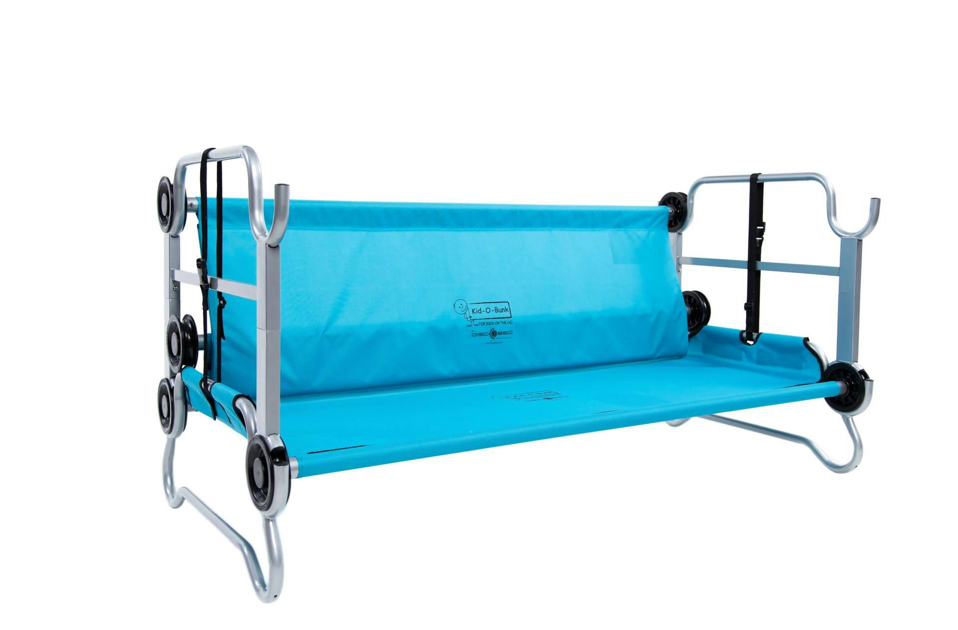 Disc-O-Bed Kid-O-Bunk Benchable Bunked Double Camping Cot Beds w/ Organizers & Carry Bags, Teal Blue
