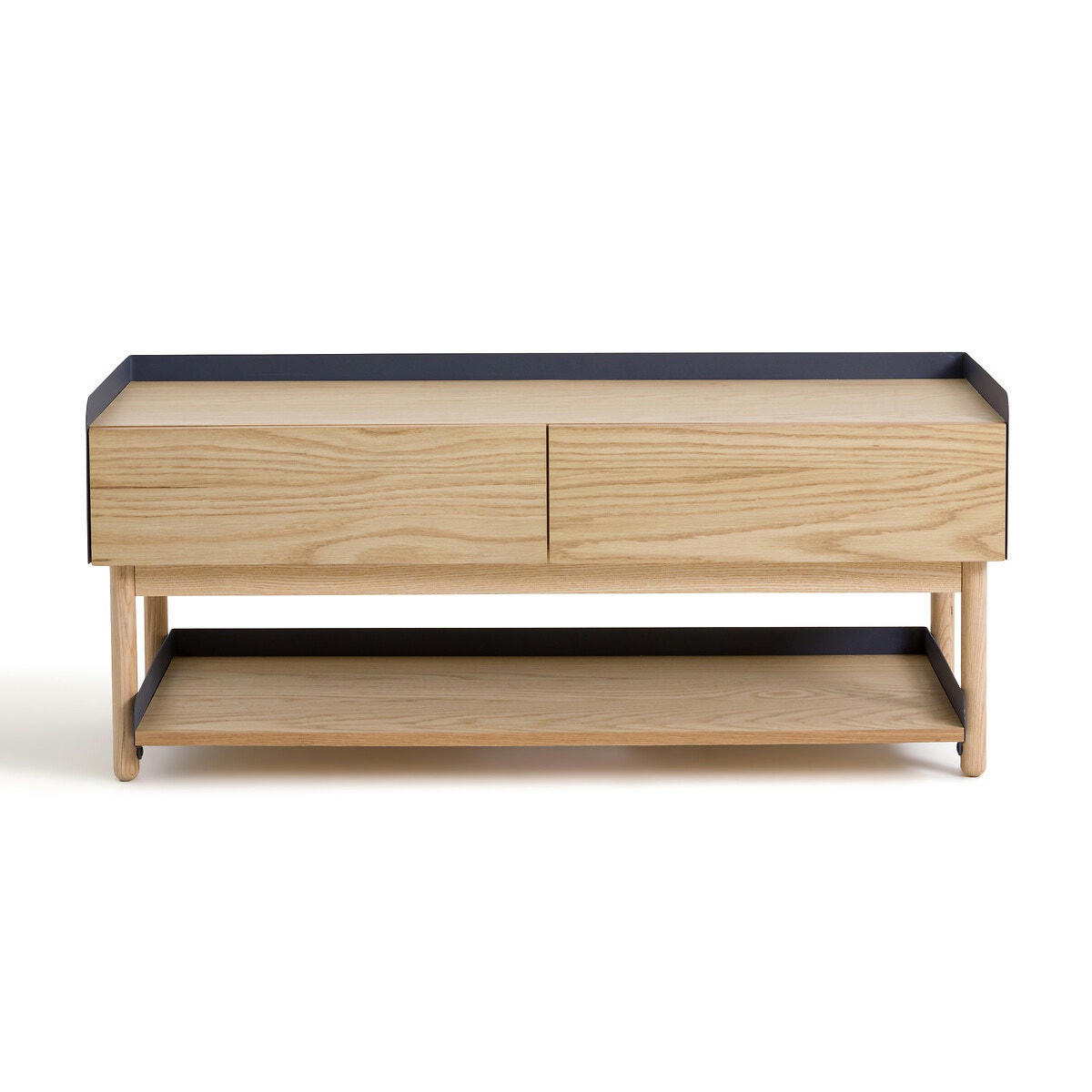 Banc de rangement plaqué chêne et métal acier Meti