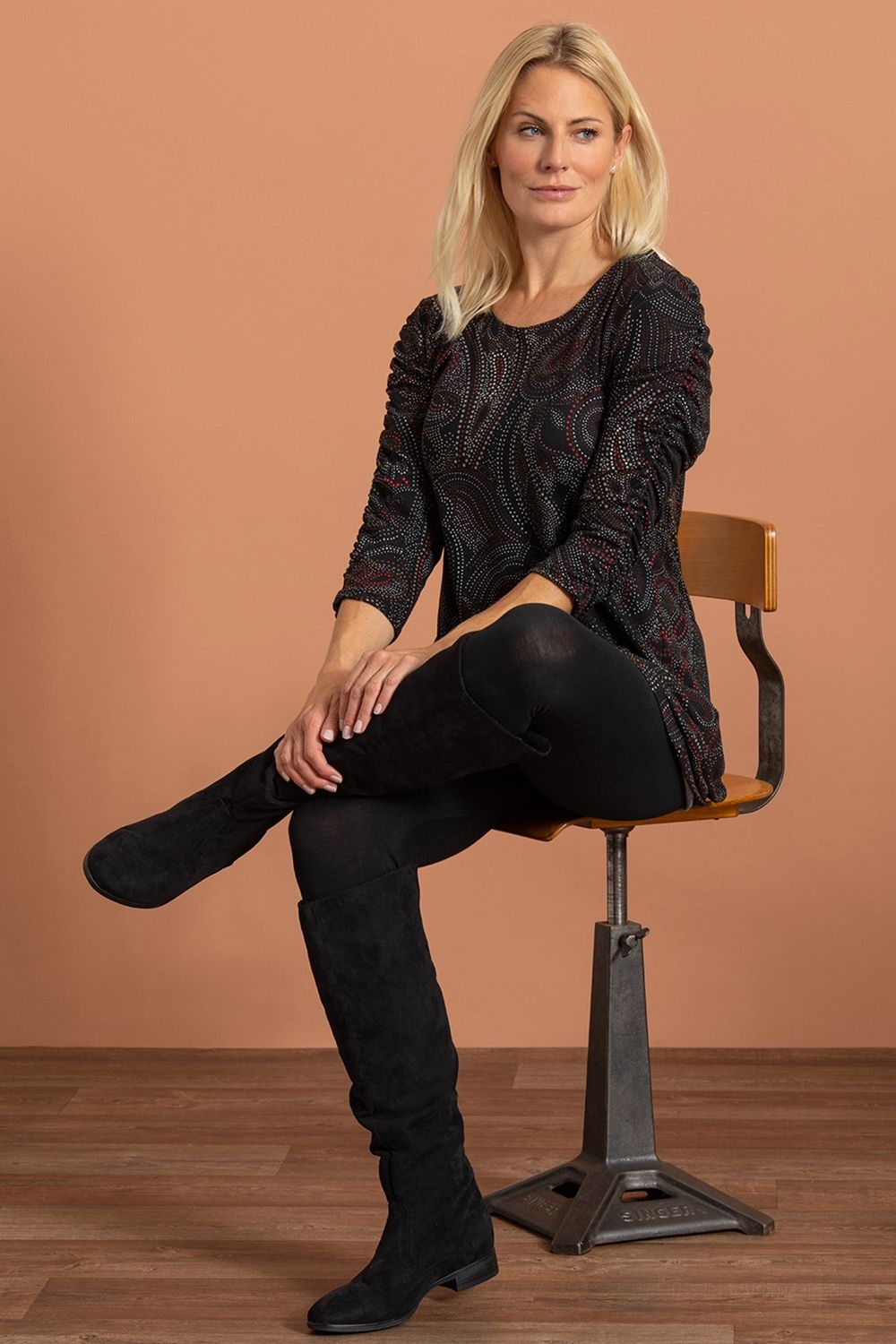 Klass. Dot Print Knitted Tunic Top